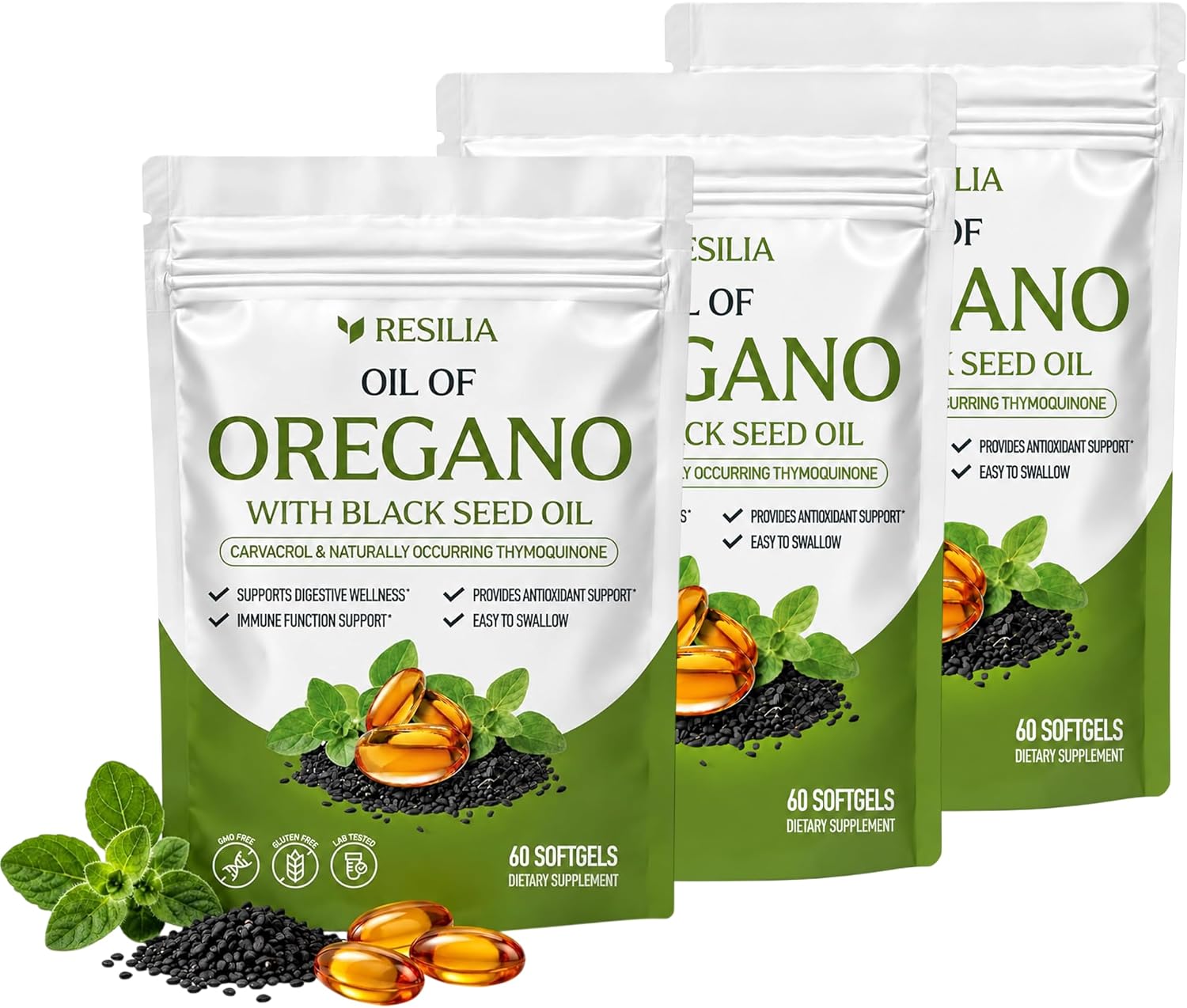 Resilia Oil Of Oregano Softgels with Black Seed Oil - 180 Softgels
