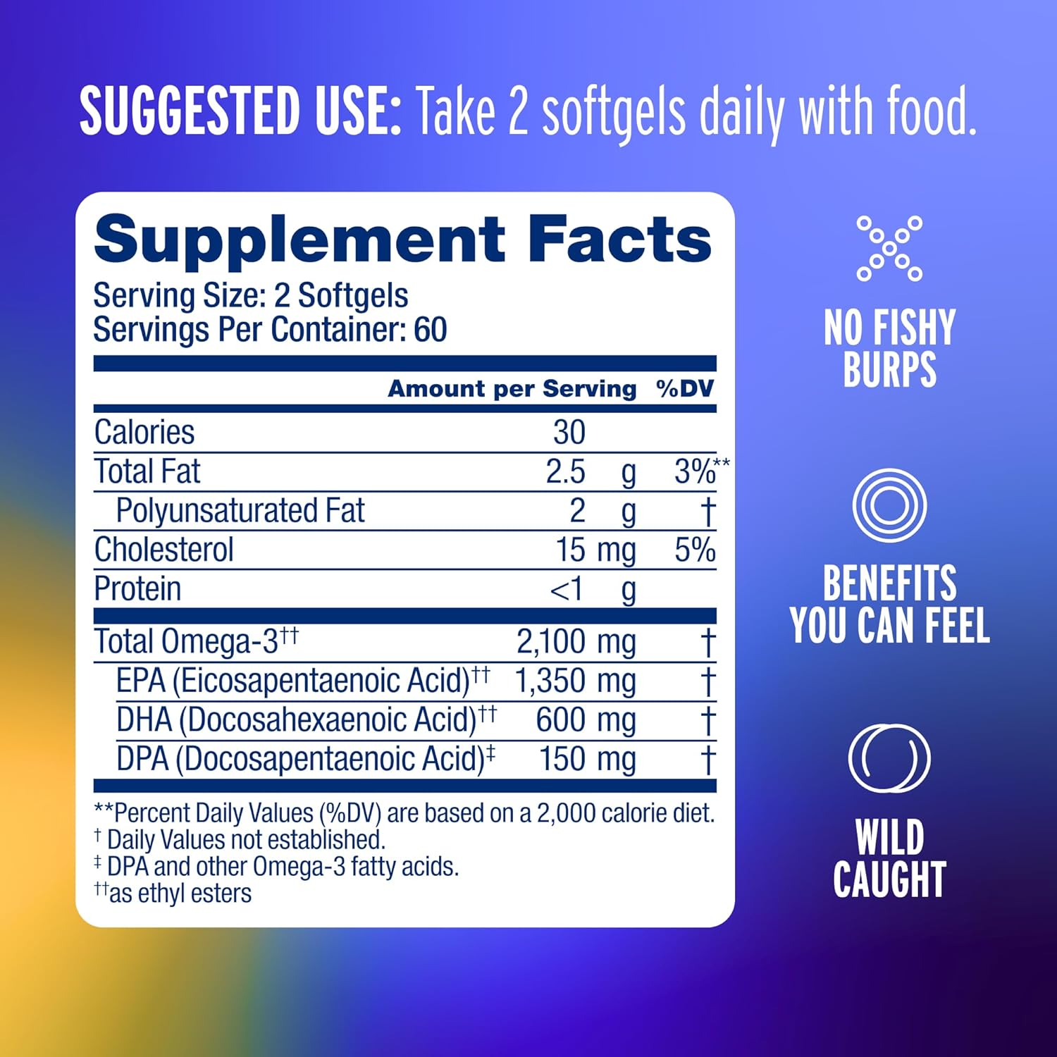 Oceanblue Professional Omega-3 2100 - Triple Strength DPA EPA DHA Omega 3 Supplement - High Potency Burpless Wild Caught Fish Oil - Orange Flavor, 60 Softgels (30 Servings)