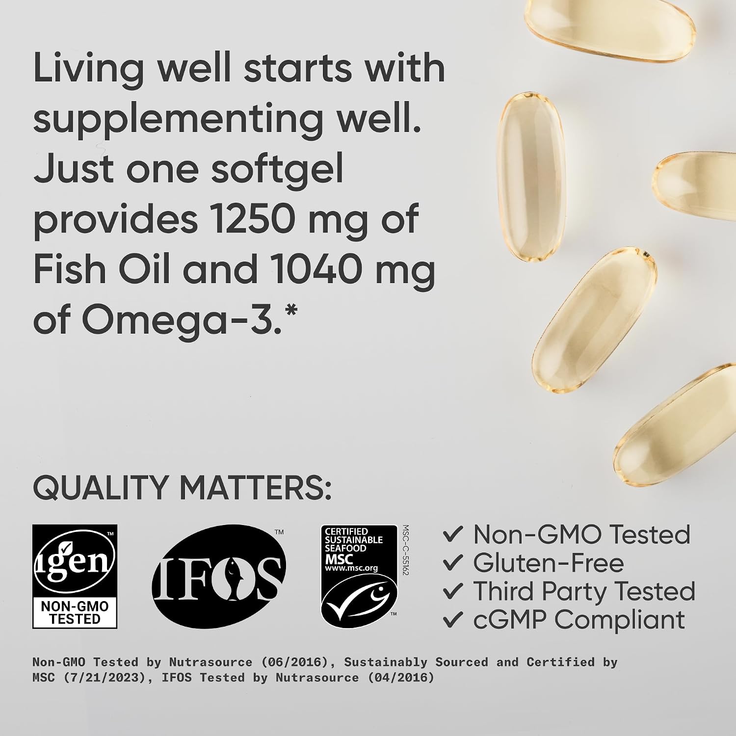 Sports Research® Omega-3 Fish Oil 1250mg from Wild Alaska Pollock,180 Count