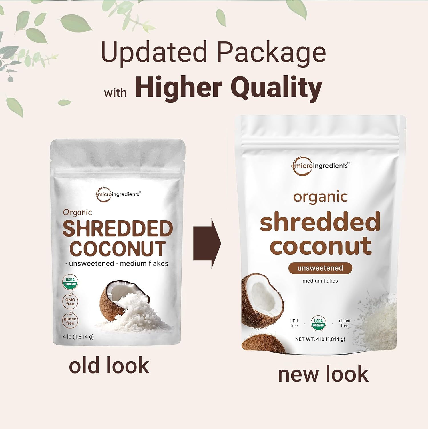 Organic Shredded Coconut Flakes, 4lbs | Raw Unsweetened Flavor, Medium Sized | Great for Baking, Smoothies, or Garnish | Non-GMO, Sugar Free, Keto Friendly