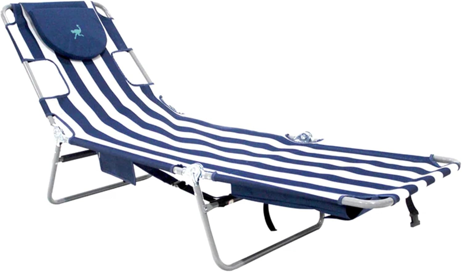 Ostrich the Backpack Chaise Lounge Folding & Reclining Outdoor Beach Chaise Lounger Chair for Lawn Pool Patio Garden and Yard Blue Stripe
