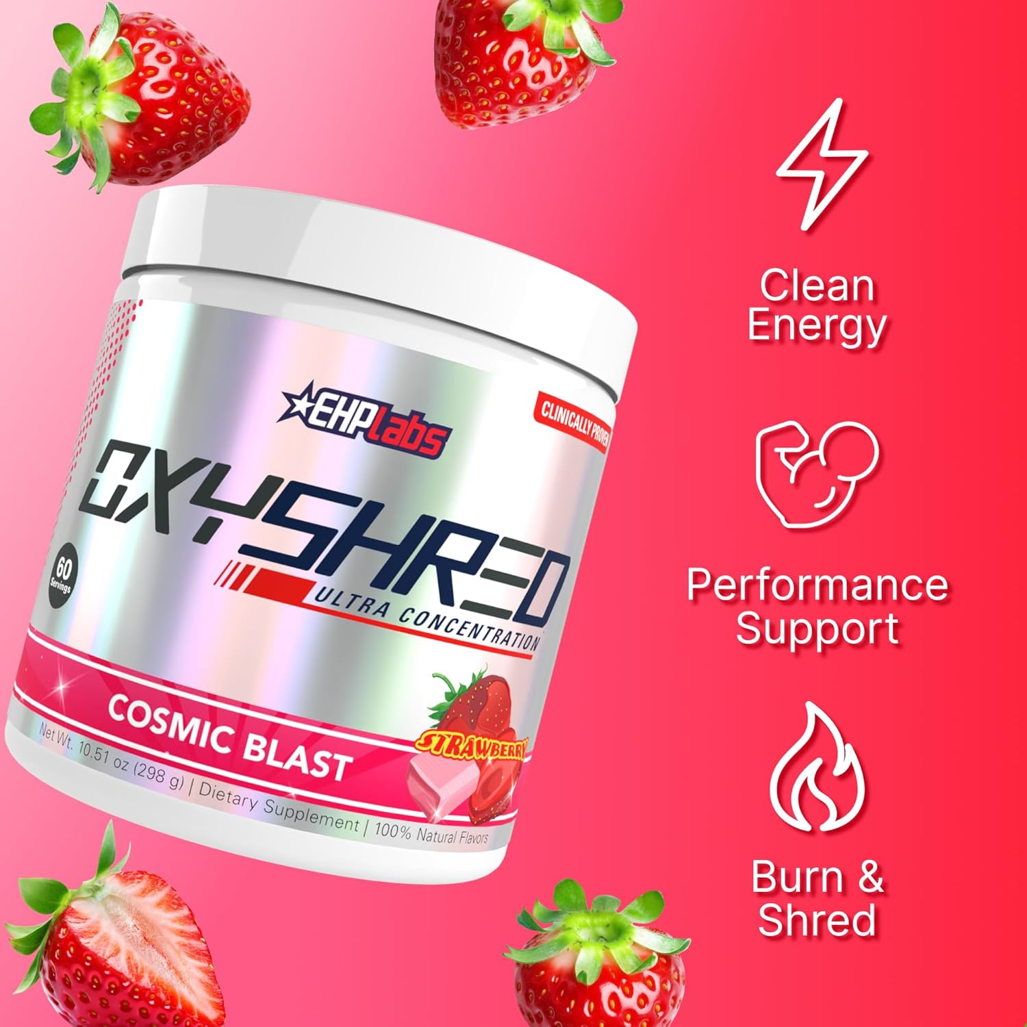 EHP Labs OxyShred Pre Workout Powder - Preworkout Powder with L Glutamine & Acetyl L Carnitine, Energy Boost Drink - Cosmic Blast