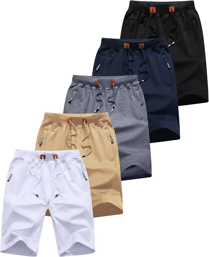 QPNGRP Men's Shorts Casual Drawstring Zipper Pockets Elastic Waist 5Pack 34