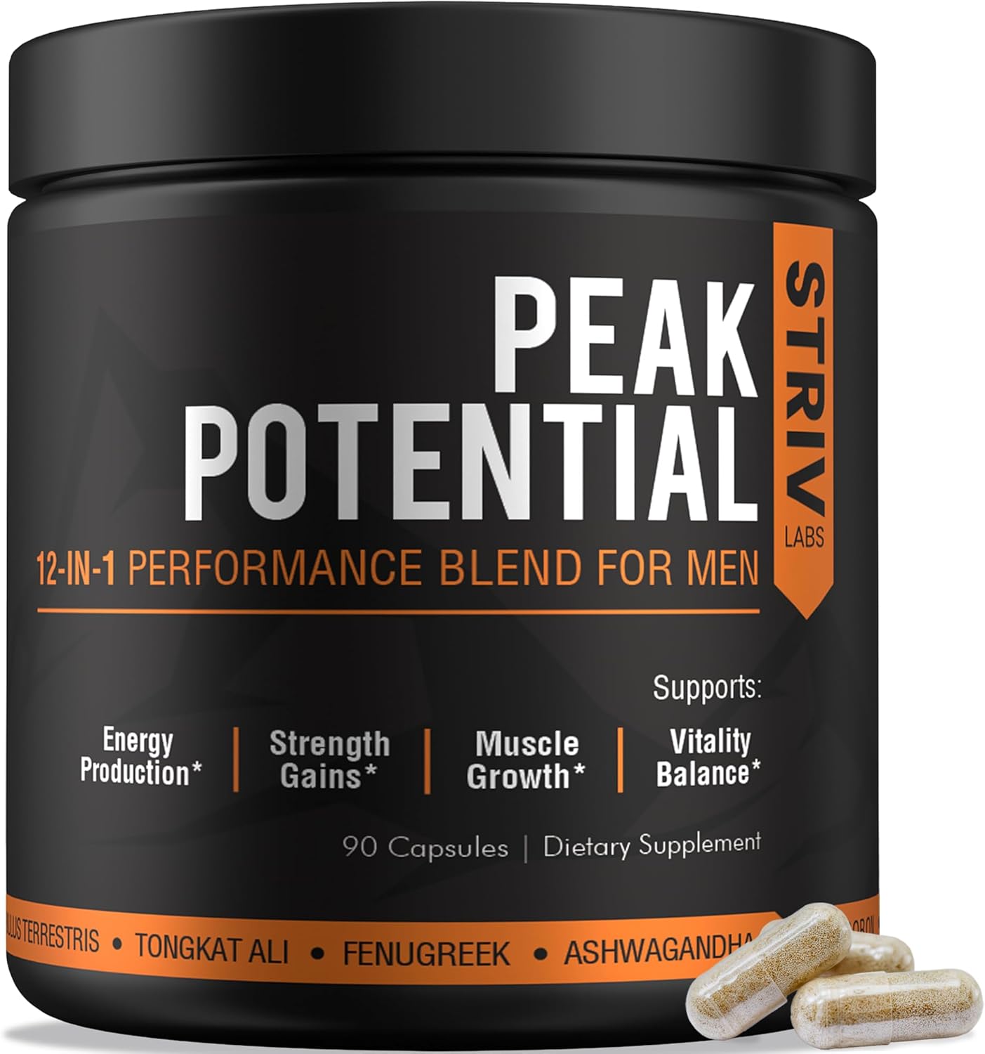 STRIVLABS Peak Potential 12-in-1 Testosterone Support for Men ‚Äì Fenugreek Ashwagandha & Tongkat Ali ‚Äì Natural Strength Energy & Muscle Builder ‚Äì 90 Capsules