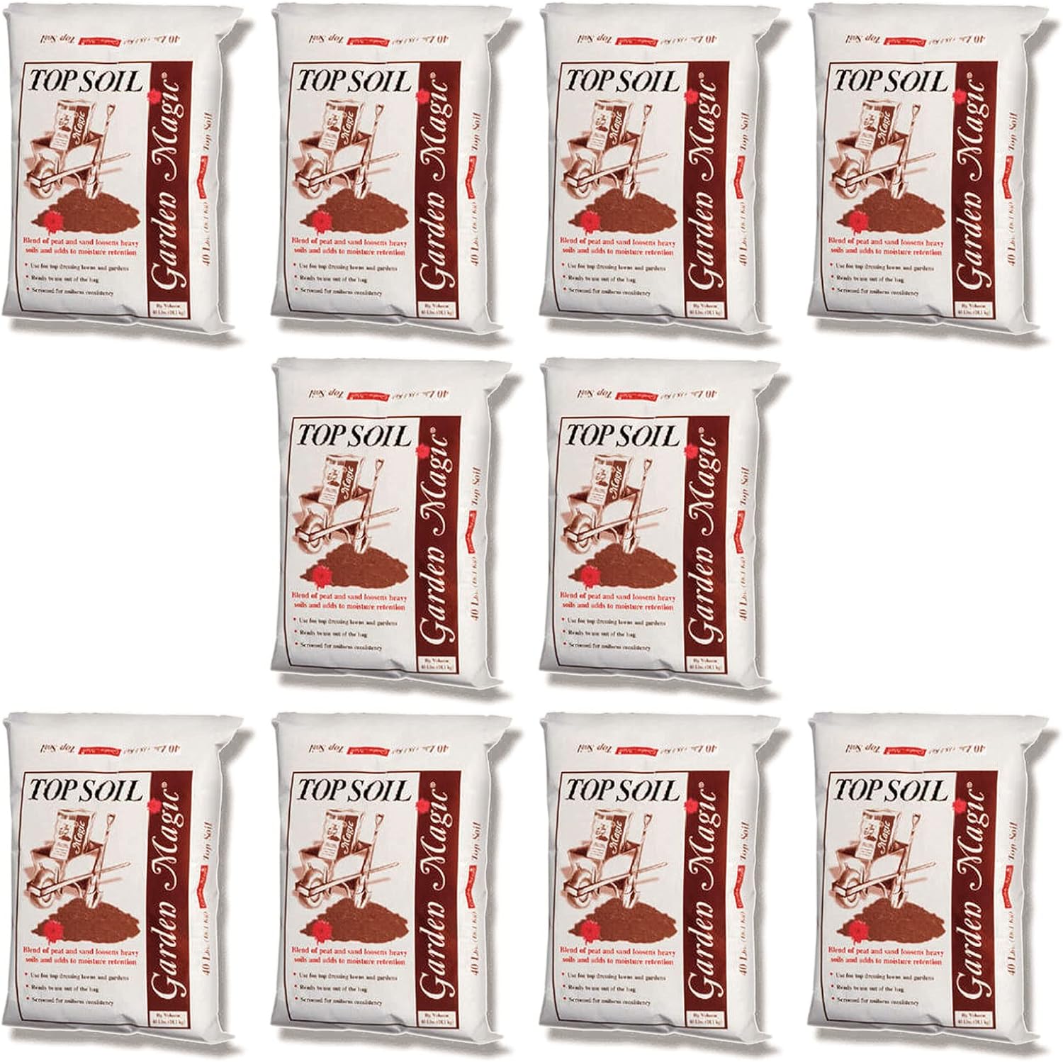 Michigan Peat 10 Pack Garden Magic Indoor and Outdoor Organic Planting Potting Topsoil Mix Blend with Moisture Retention, 40-Pound Bag