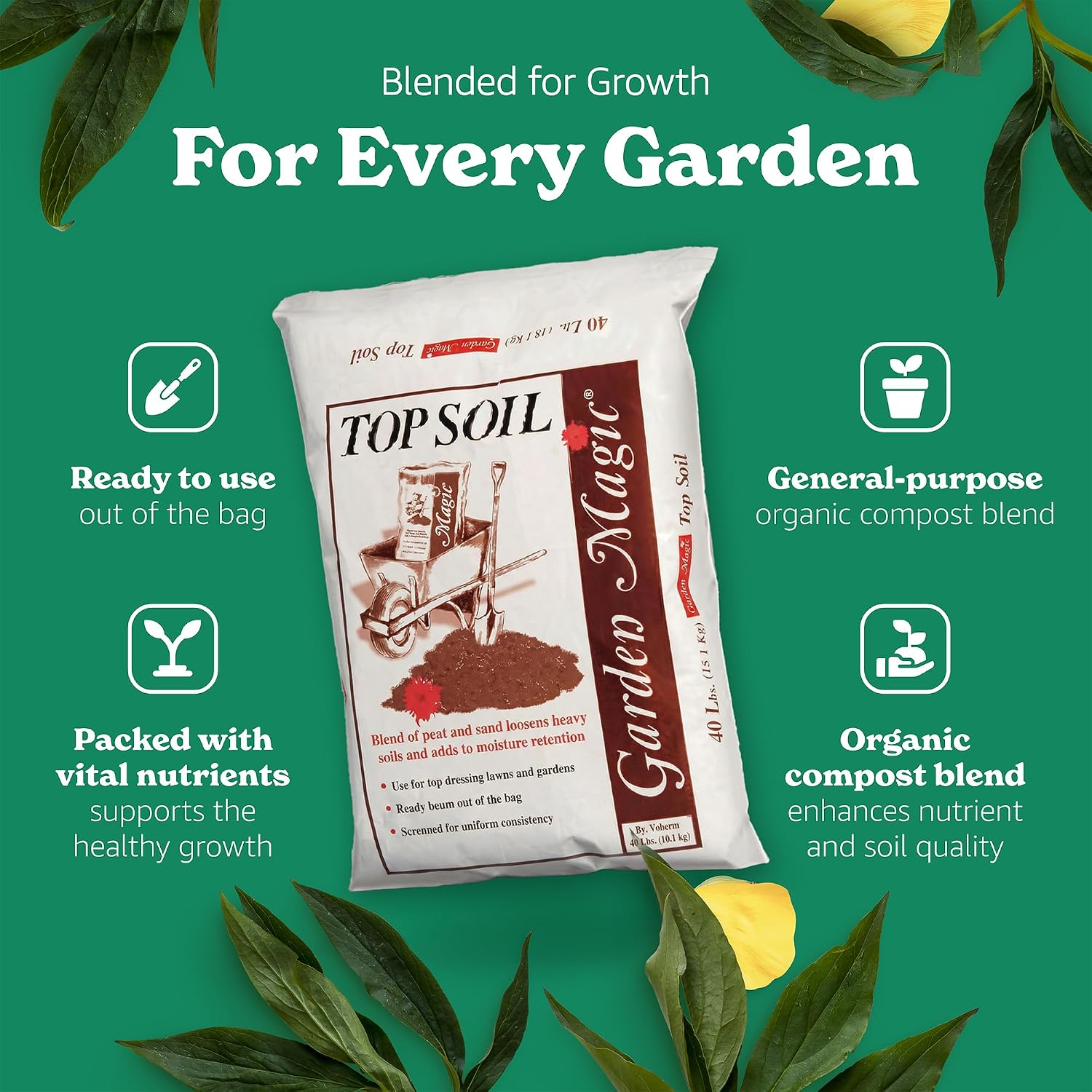 Michigan Peat 10 Pack Garden Magic Indoor and Outdoor Organic Planting Potting Topsoil Mix Blend with Moisture Retention, 40-Pound Bag