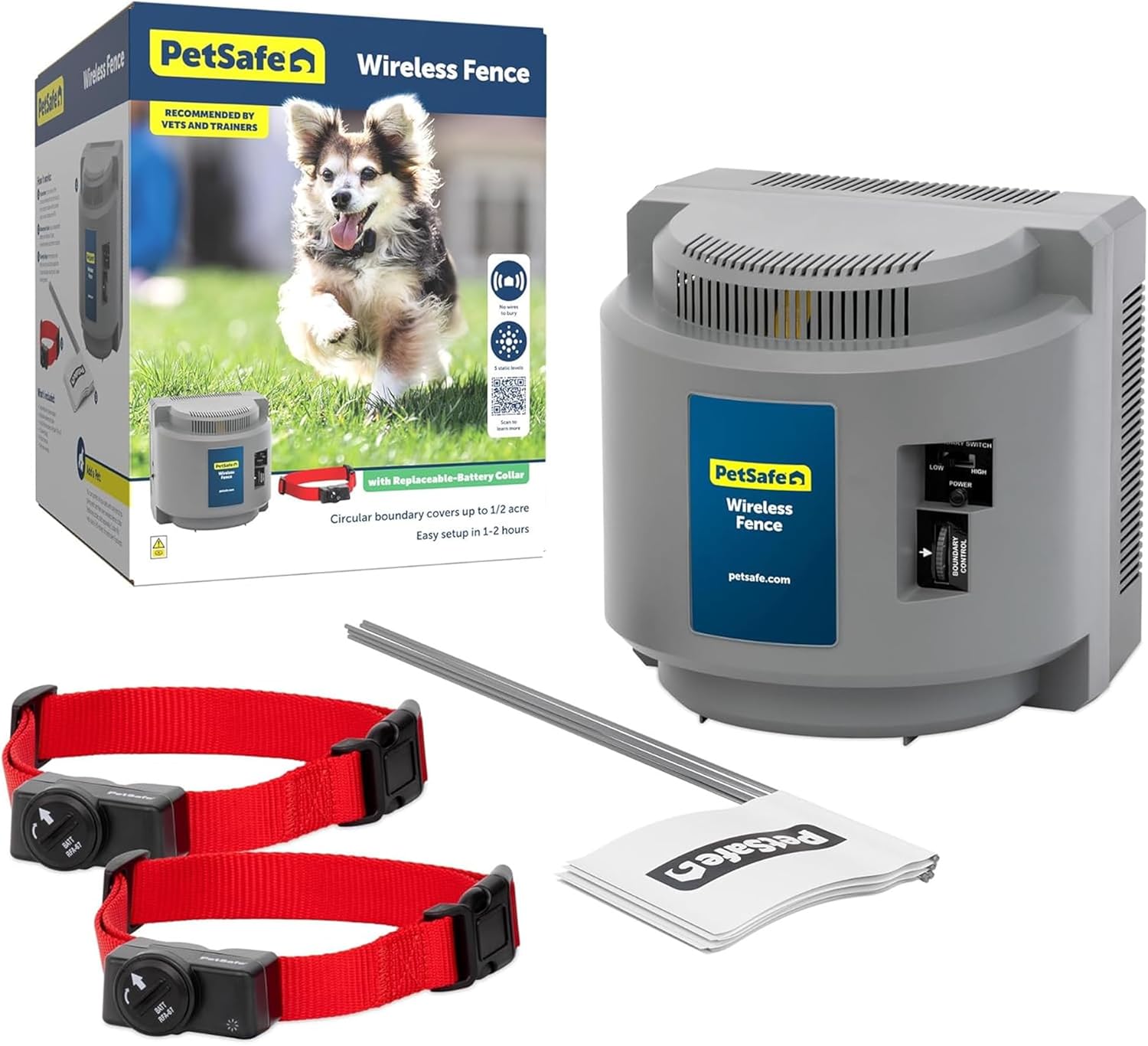 PetSafe Wireless Containment Fence for 2 Dogs - No Wire to Bury - Covers Acre Yard - for Dogs 5 Lb. and Up - from the Parent Company of Invisible Fence Brand