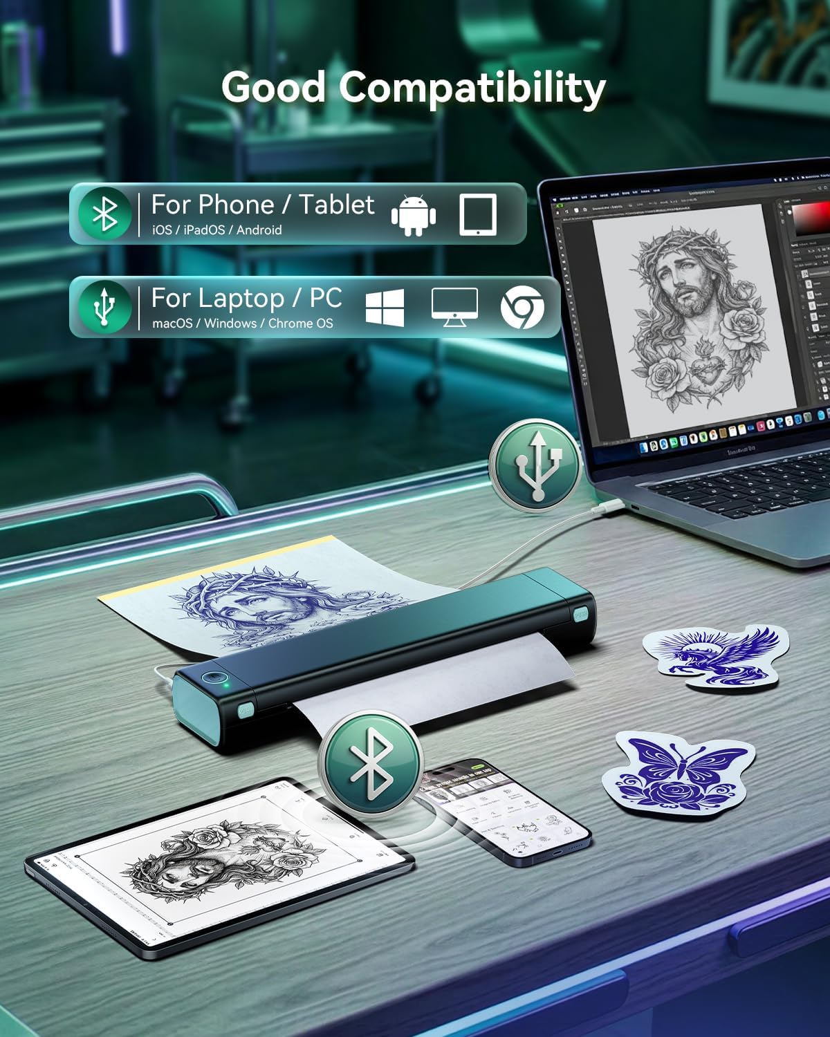 Phomemo M08F Tattoo Stencil Printer Bluetooth with 100Pcs Transfer Paper