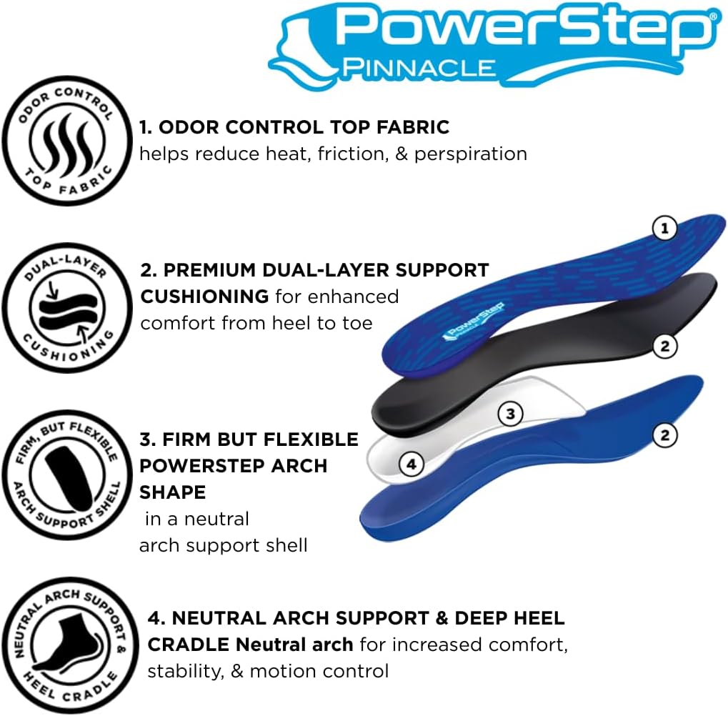 PowerStep Pinnacle Insoles, Plantar Fasciitis Relief (M 10-10.5, W 12-12.5)
