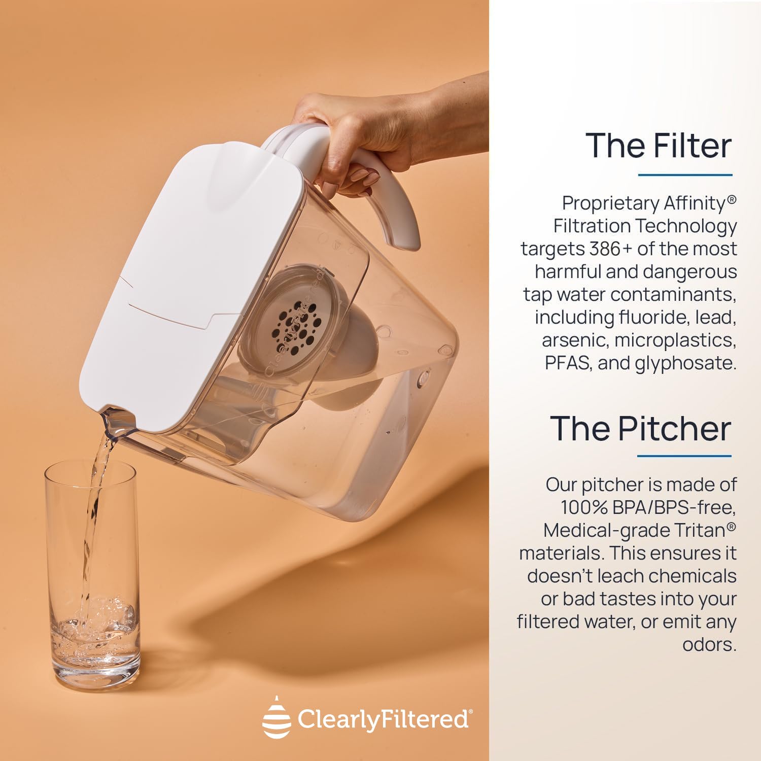 Clearly Filtered Water Filter Pitcher, 10 Cup BPA Free Water Filtration