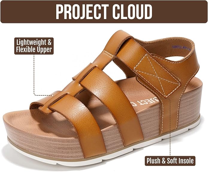Project Cloud Platform Sandals Women - Comfortable Plush & Soft Insole Ladies Wedges - Non Slip & Lightweight Strap Wedge Sandals for Women 2026 (PHASED SAND 7)