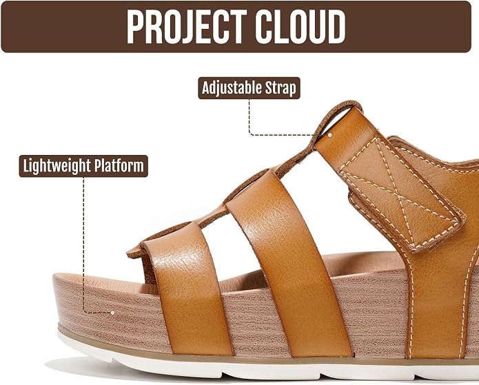 Project Cloud Platform Sandals Women - Comfortable Plush & Soft Insole Ladies Wedges - Non Slip & Lightweight Strap Wedge Sandals for Women 2026 (PHASED SAND 7)