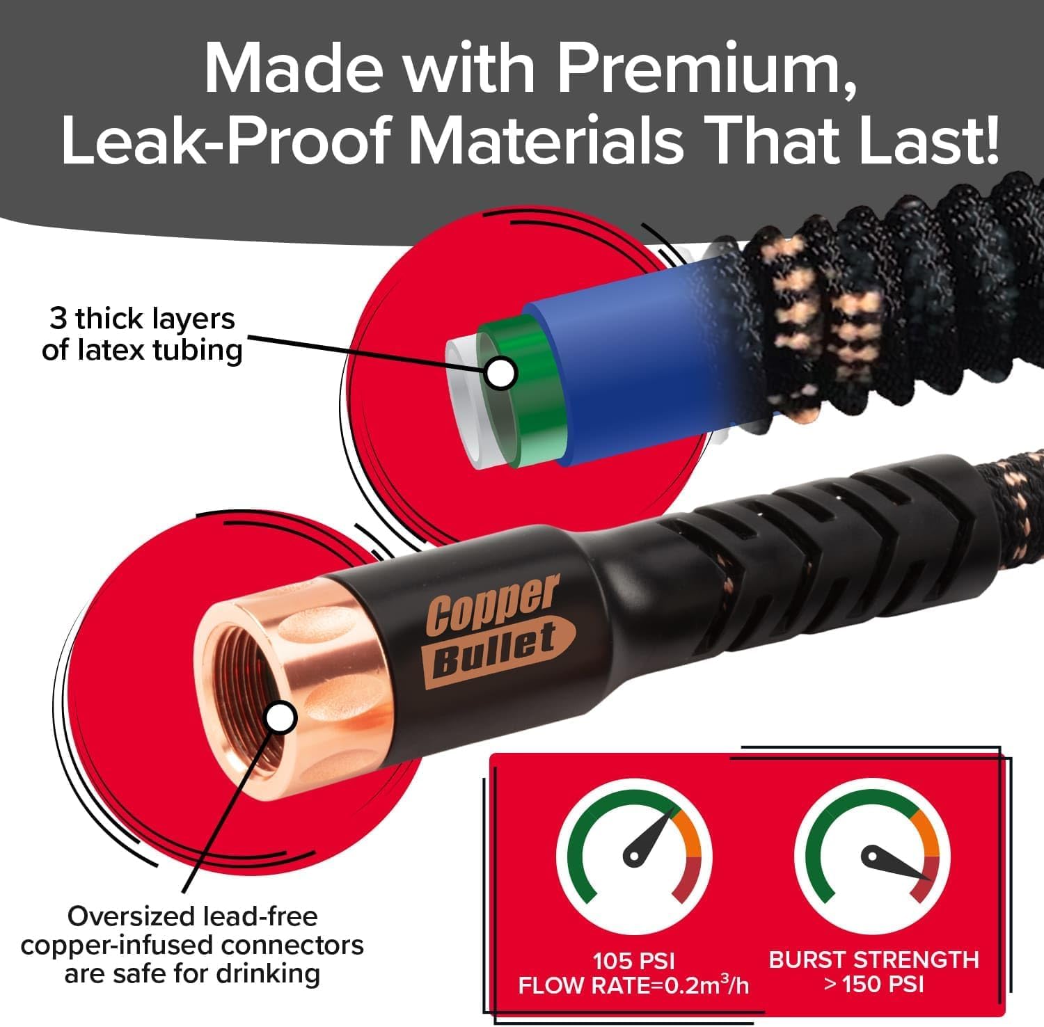 Pocket Hose 75 FT Copper Bullet