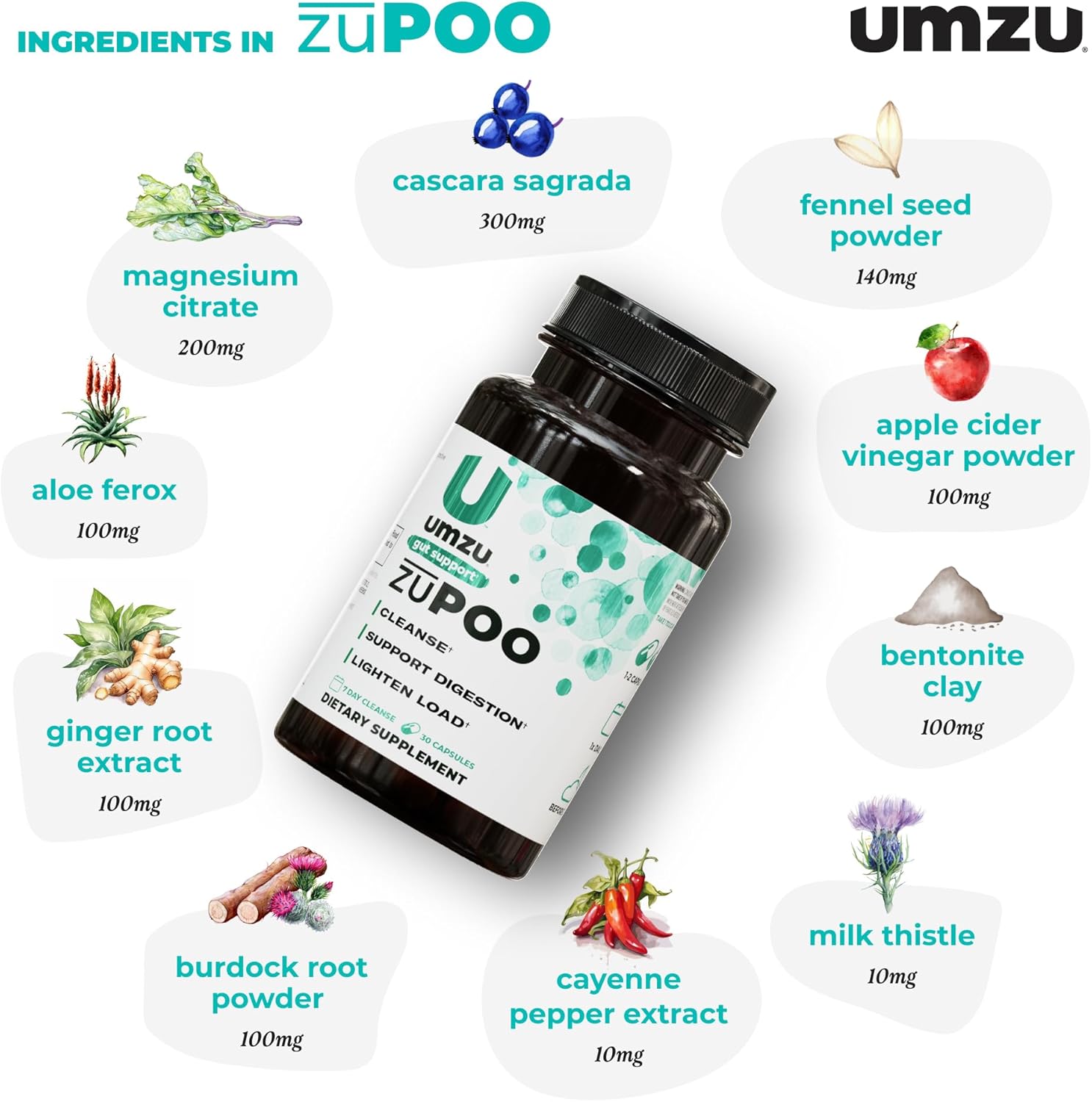 UMZU zuPOO Colon Cleanse Capsules, 30 Capsules