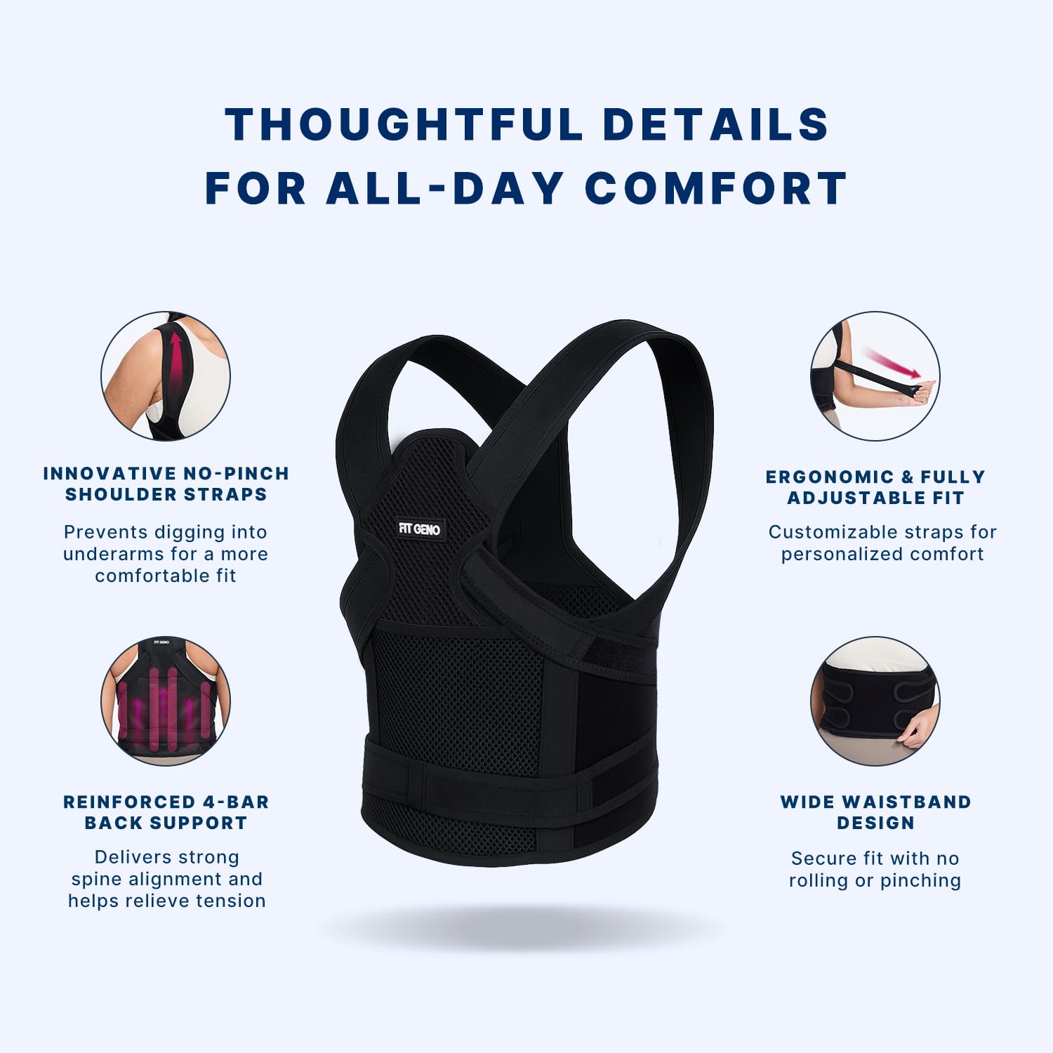 Fit Geno Back Brace Posture Corrector for Women and Men, Shoulder Straightener