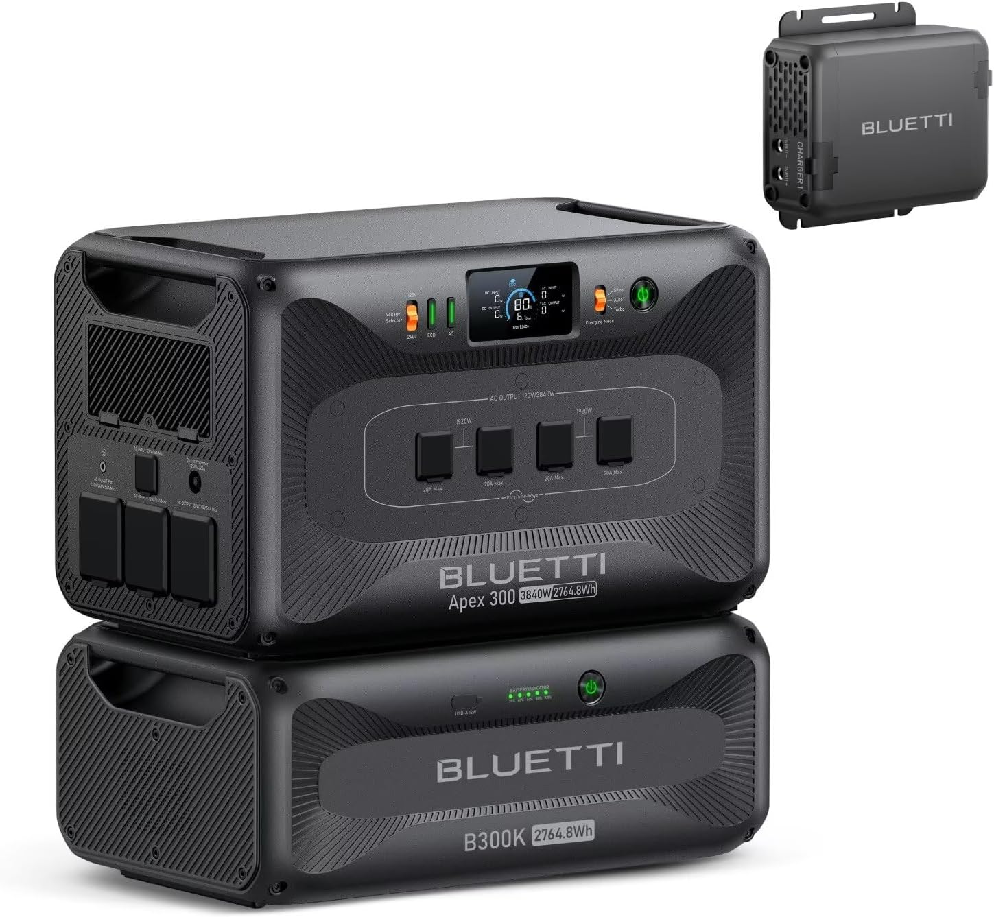 BLUETTI Portable Power Station Apex 300 & B300K & Charger 1 (560W Alternator Charger) 5529.6Wh LFP Battery Backup with 6 3840W AC Outlets On-the-Go Recharging for Camping RV Life (2025 New)
