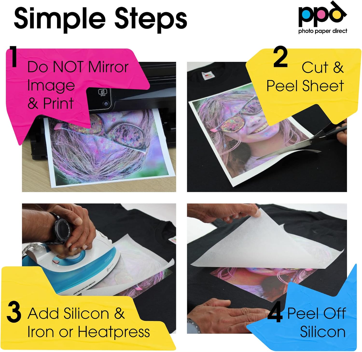 PPD 300 Sheets 8.5x11" - Inkjet Iron-on Heat Transfer Paper for Black & Dark Fabric and T-Shirts - Premium - PPD-4-300