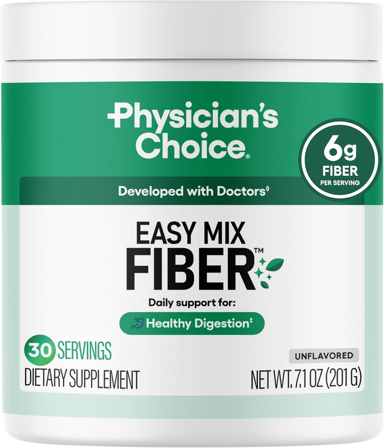 Physician's CHOICE Easy Mix Fiber for GLP-1 Support - No Grit & Sugar Free - Daily Prebiotic Soluble Fiber Powder Supplement - Digestive Health & Regularity - for Women and Men - Unflavored - 7.1oz