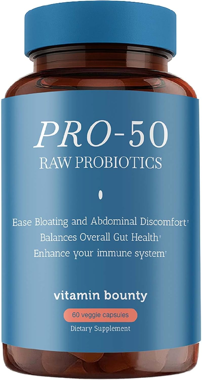 Vitamin Bounty Pro-50 - Probiotics for Women & Men - 50 Billion CFU - 13 Strains Probiotic + Prebiotic - Probiotics for Digestive Health - Delayed Release Capsules - 60 Count
