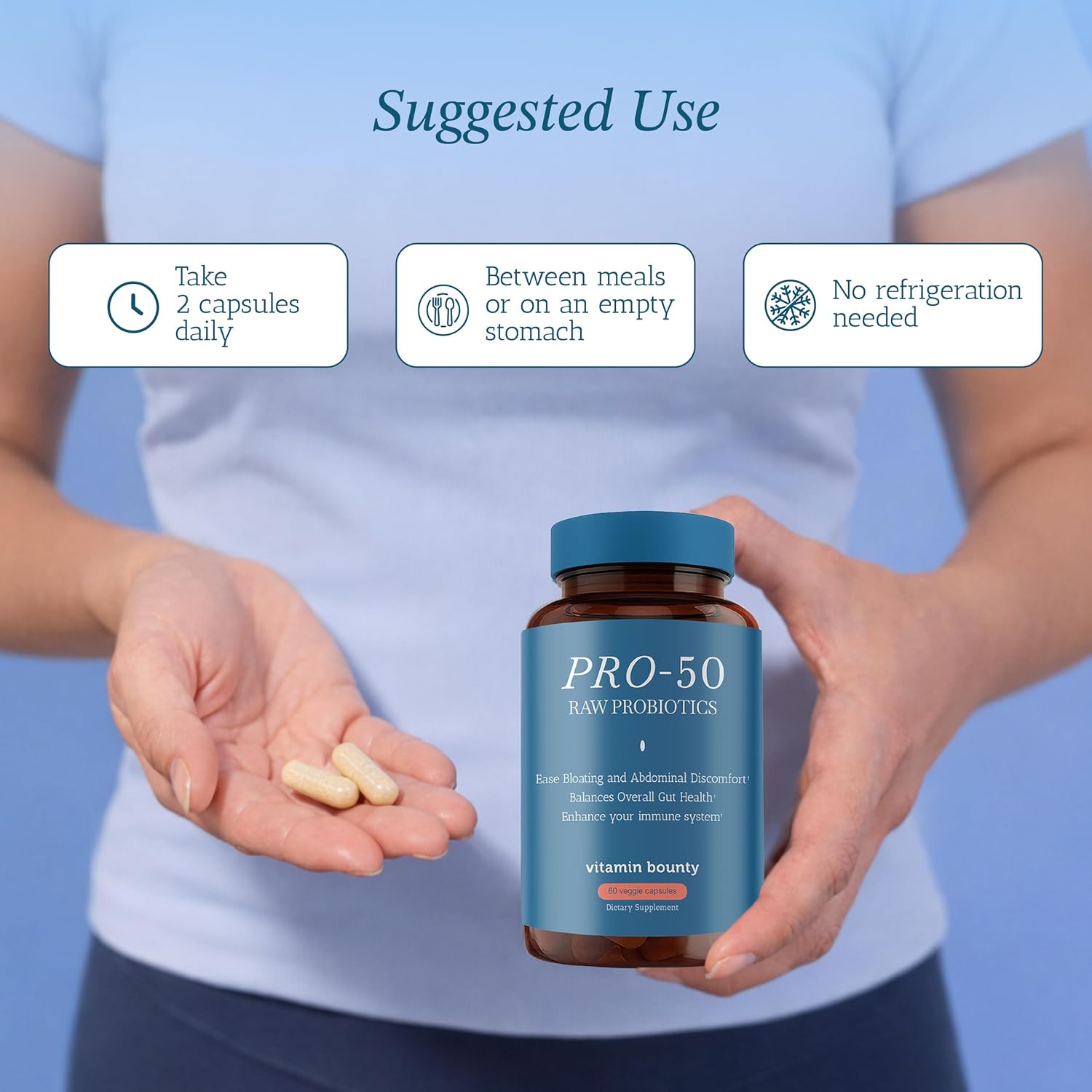 Vitamin Bounty Pro-50 - Probiotics for Women & Men - 50 Billion CFU - 13 Strains Probiotic + Prebiotic - Probiotics for Digestive Health - Delayed Release Capsules - 60 Count