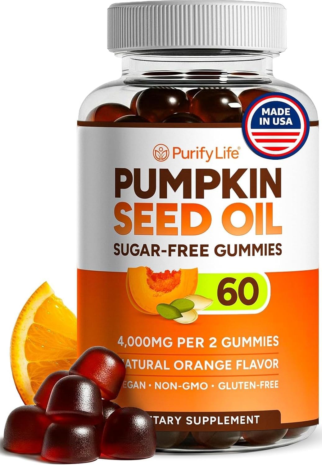 Sugar-Free Pumpkin Seed Oil Gummies (4 000mg/serving) Pumpkin Seed Oil for Hair Growth Youthful Skin Prostate Health Immune & Urinary Tract Support-Natural Source of Essential Fatty Acids-60 Chews