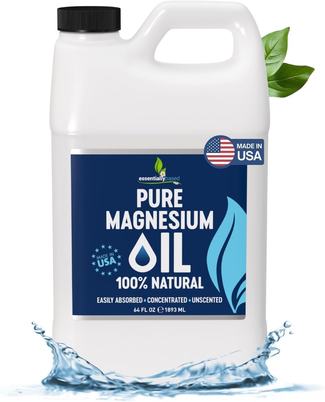Pure Magnesium Oil Spray 64oz - Topical Magnesium Spray for Sleep & Feet - Extra Strength - USP Grade - 100% Natural and Organic Oil for Muscle Pain & Cramps - No Sprayer Included - Made in USA