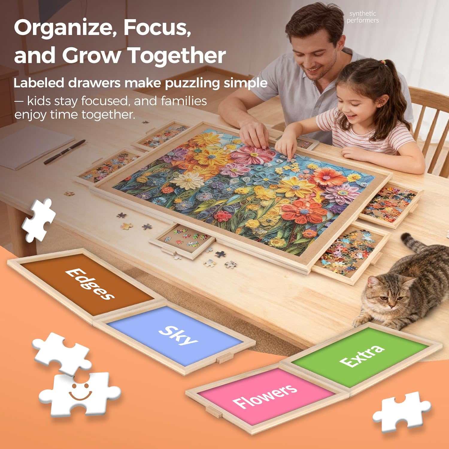 ALL4JIG 2000 Pieces Rotating Puzzle Board with 6 Drawers and Cover,28.50"x40.16"Portable Wooden Jigsaw Puzzle Table for Adults,Lazy Susan Spinning Puzzle Boards Birthday Gift for mom