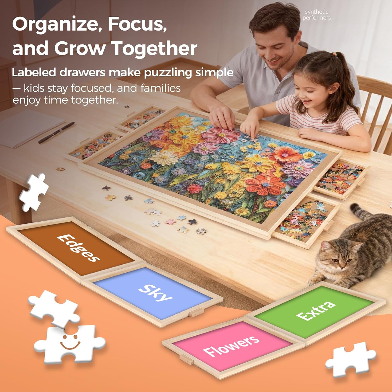 ALL4JIG 1500 Piece Rotating Puzzle Board with 4 Drawer 24.92"x33.58"Portable Wooden Jigsaw Puzzle Table for Adults Lazy Susan Spinning Puzzle Boards Birthday Gift for mom Surface for Lego Building