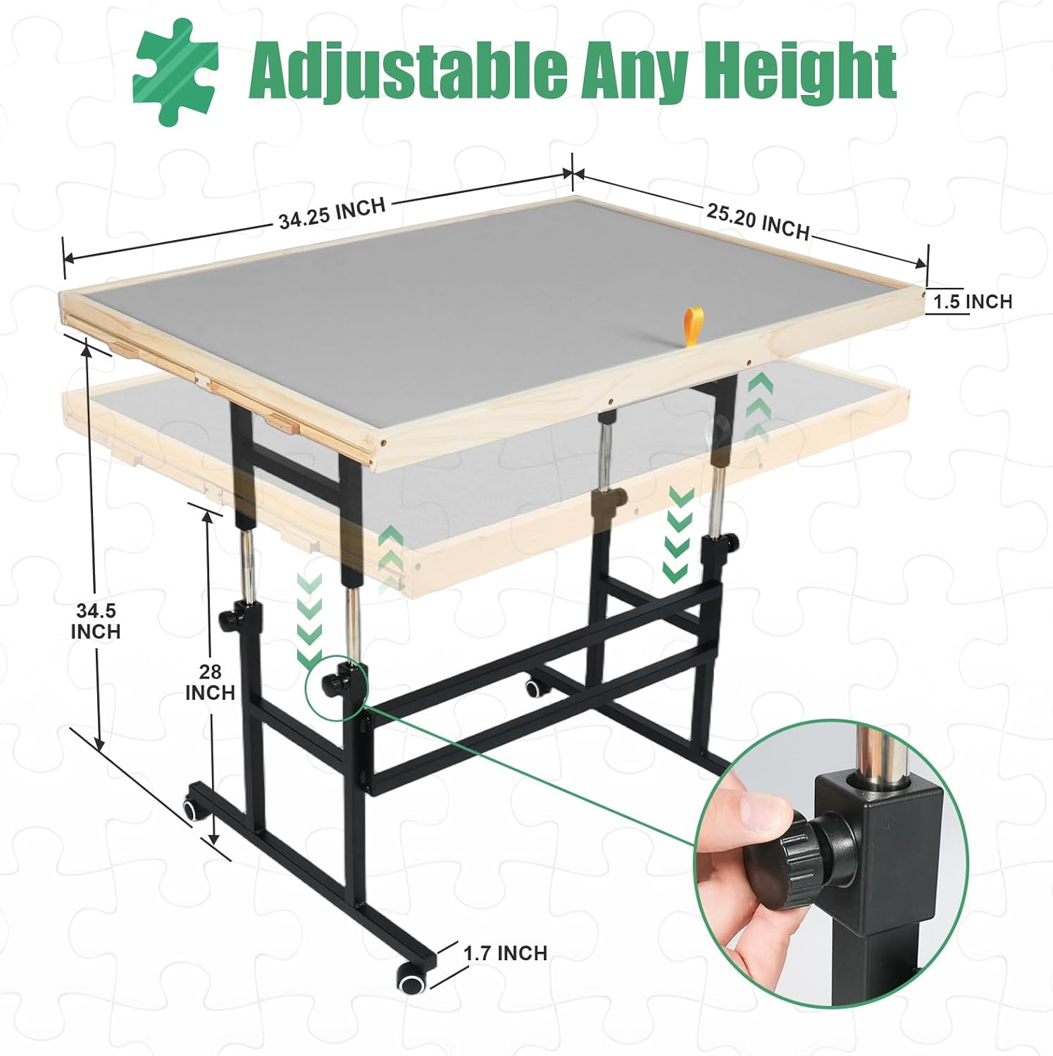 ALL4JIG 1500 Piece Jigsaw Puzzle Table with Legs, 24.53"x33.19"Adjustable Puzzle Tables for Adults, 3-Tilting-Angle Portable Wooden Jigsaw Puzzle Board Portable with 4 Drawers & Cover