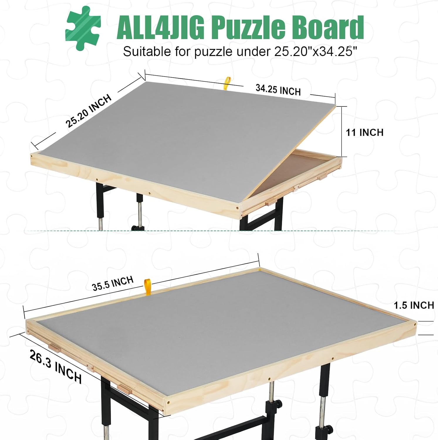 ALL4JIG 1500 Piece Jigsaw Puzzle Table with Legs, 24.53"x33.19"Adjustable Puzzle Tables for Adults, 3-Tilting-Angle Portable Wooden Jigsaw Puzzle Board Portable with 4 Drawers & Cover
