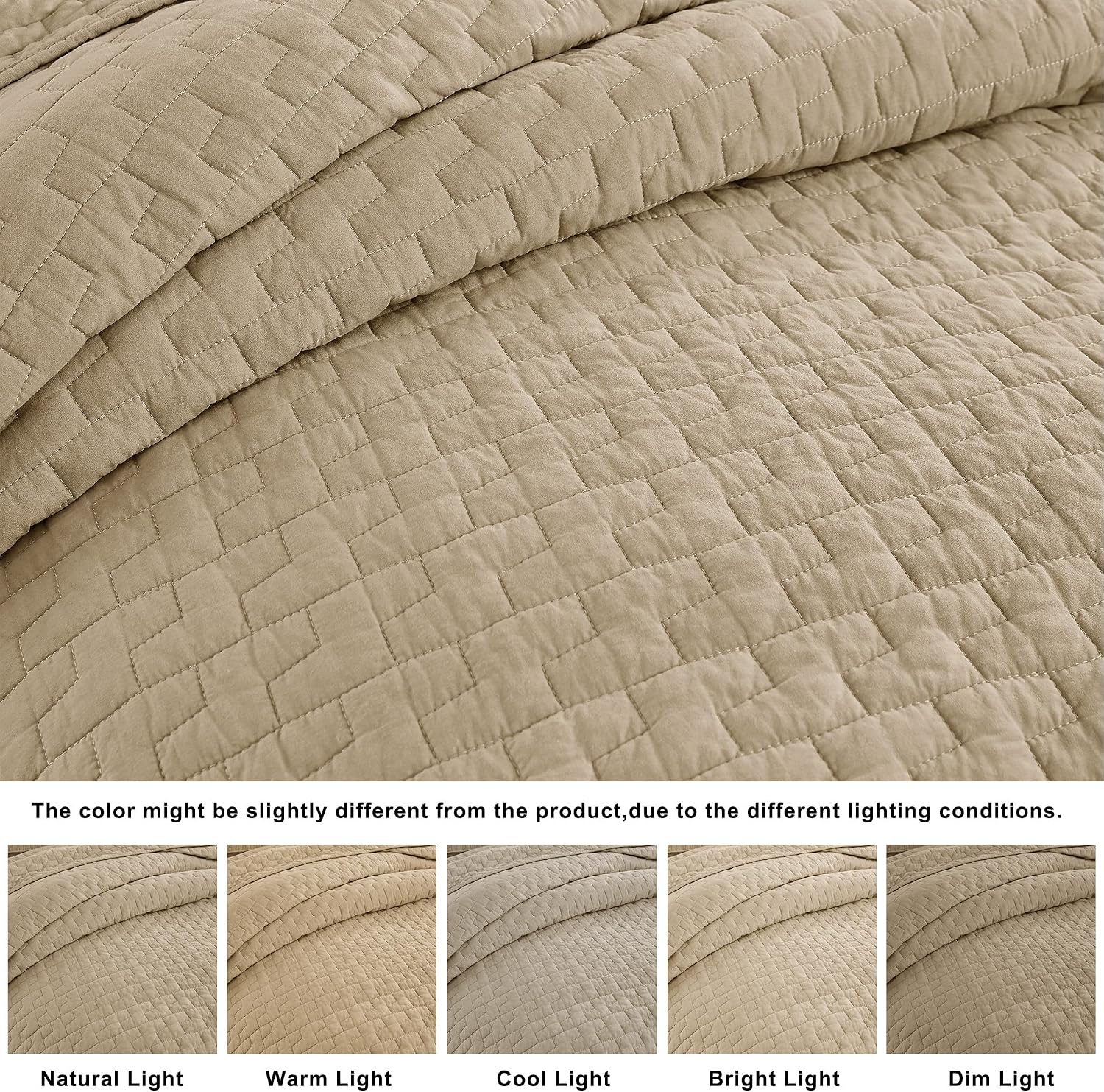palassio Dark Beige 100% Cotton Quilt Twin Size Bedding Sets with 1 Pillow Sham Textured Lightweight Soft Bedspread Shabby Chic Coverlet Quilted Comforter Bed Cover for All Season 2 Pieces