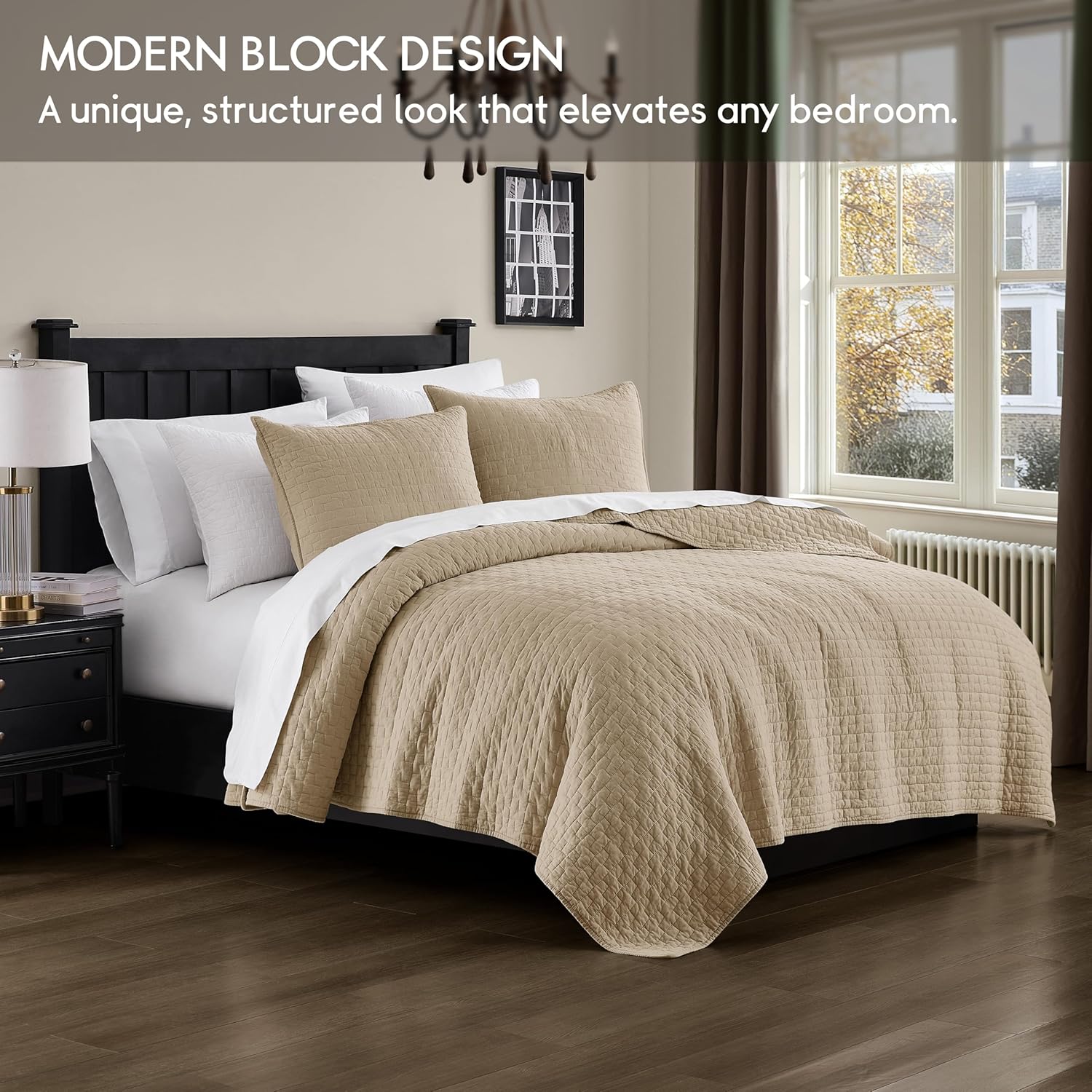palassio Dark Beige 100% Cotton Quilt Twin Size Bedding Sets with 1 Pillow Sham Textured Lightweight Soft Bedspread Shabby Chic Coverlet Quilted Comforter Bed Cover for All Season 2 Pieces