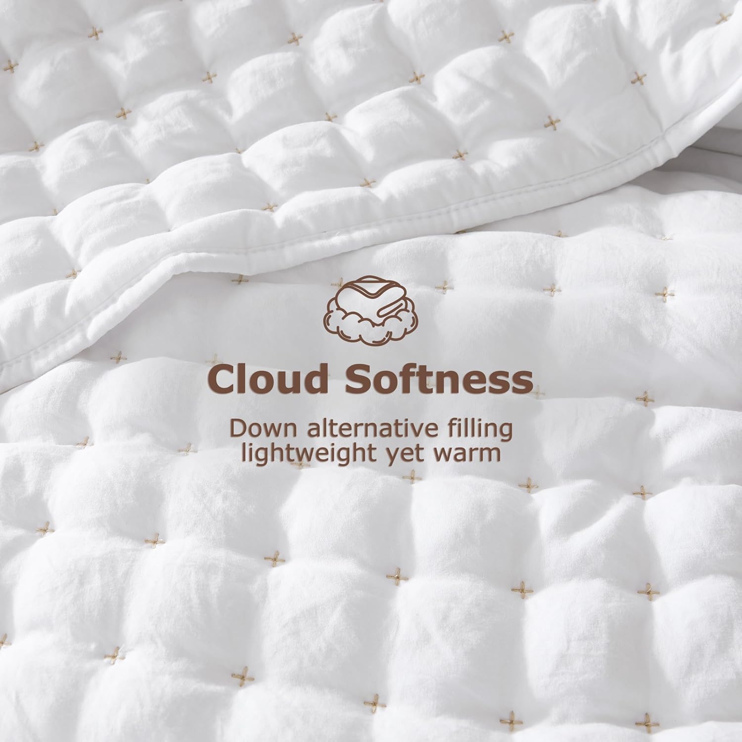 WDCOZY White King Size Quilt Bedding Sets with Pillow Shams Lightweight Soft Bedspread Coverlet Quilted Blanket Thin Comforter Bed Cover All Season Summer Spring 3 Pieces 104x90 inches