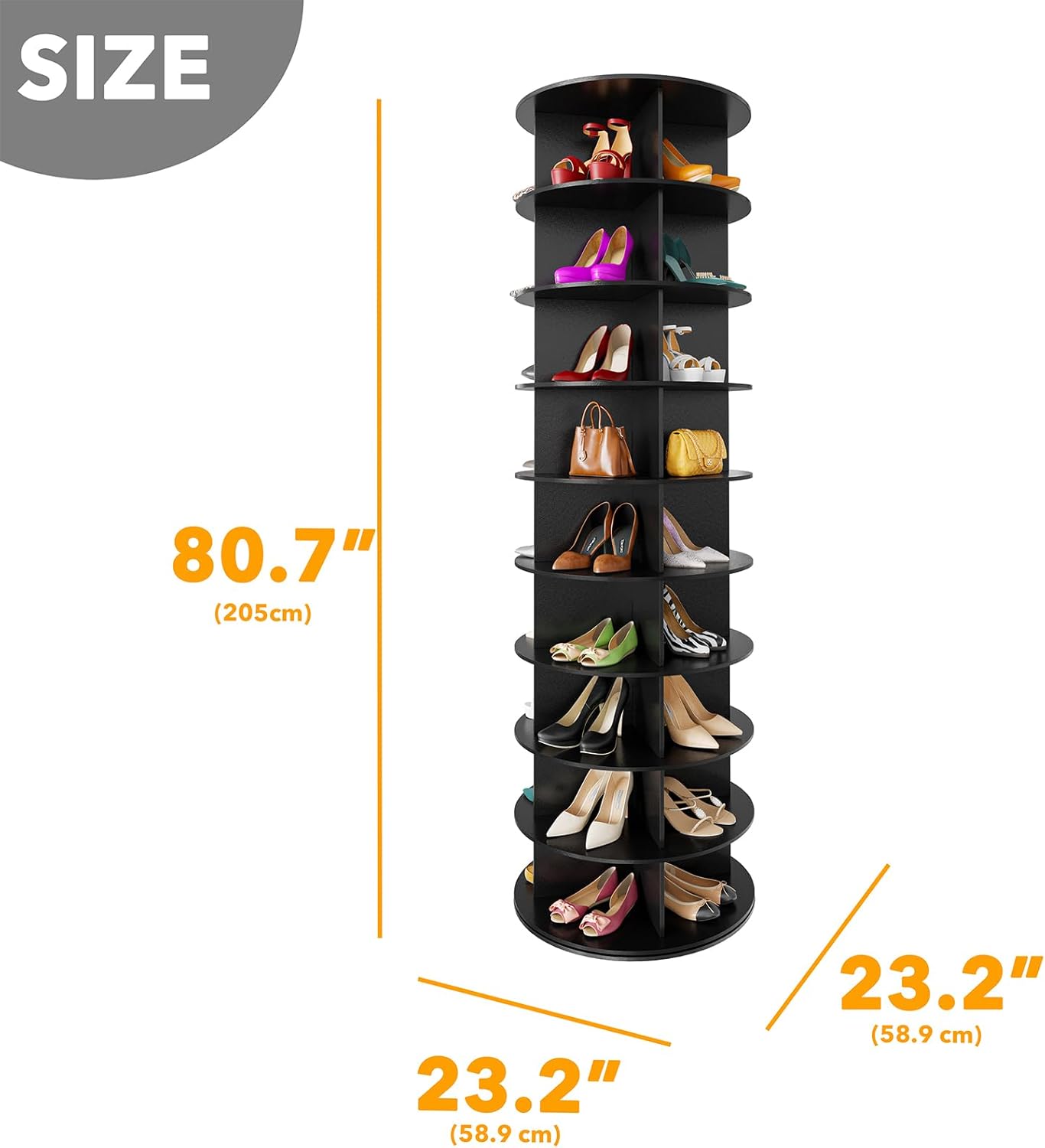 SpaceAid 9 Tier Rotating Shoe Rack Tower Spinning Shoe Display Lazy Susan Revolving 360 Shoe Rack Storage Round Carousel Vertical Handbag Rotate Shoes Closet Organization (9-Tier Black)