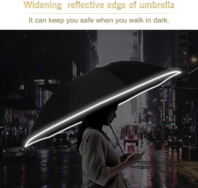 Bodyguard Inverted Umbrella Large Windproof Umbrellas for Rain Sun Travel Umbrella Compact with Reflective Stripe, Black-46 INCH (pack of 3)