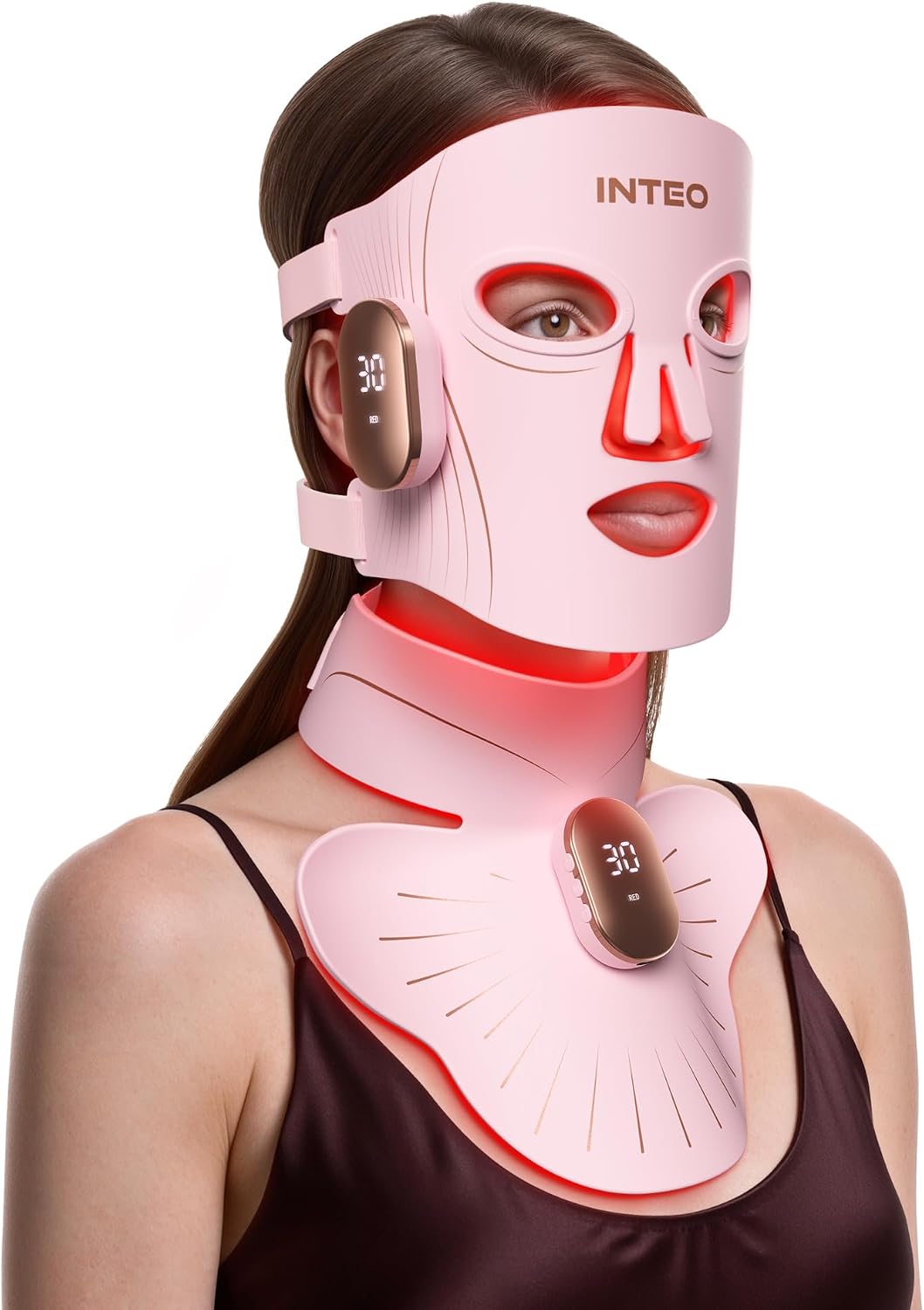 Red Light Therapy Mask for Face & Neck, 850nm NIR & 660nm Red LED, 4 Modes