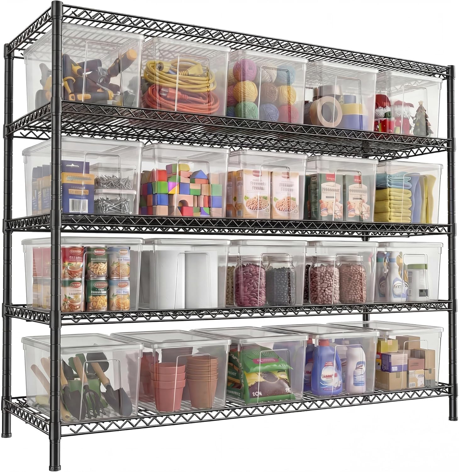REIBII 3200LBS Storage Shelves 55.5" W Garage Shelving Heavy Duty 5 Tier Adjustable Wire Shelving Unit Metal Shelving for Garage Pantry Commercial Basement 55.5" W X 18''D X 71" H