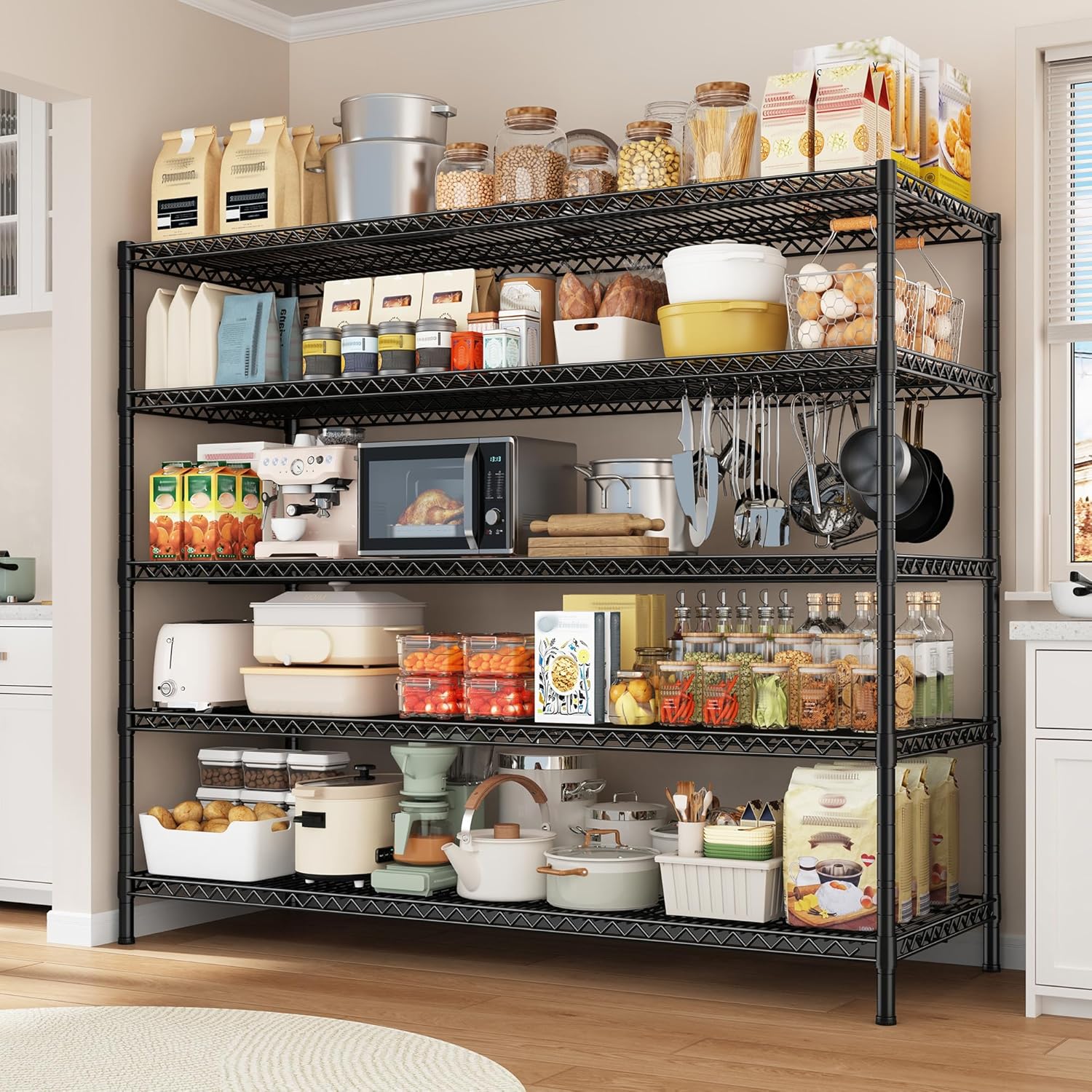 REIBII 3200LBS Storage Shelves 55.5" W Garage Shelving Heavy Duty 5 Tier Adjustable Wire Shelving Unit Metal Shelving for Garage Pantry Commercial Basement 55.5" W X 18''D X 71" H