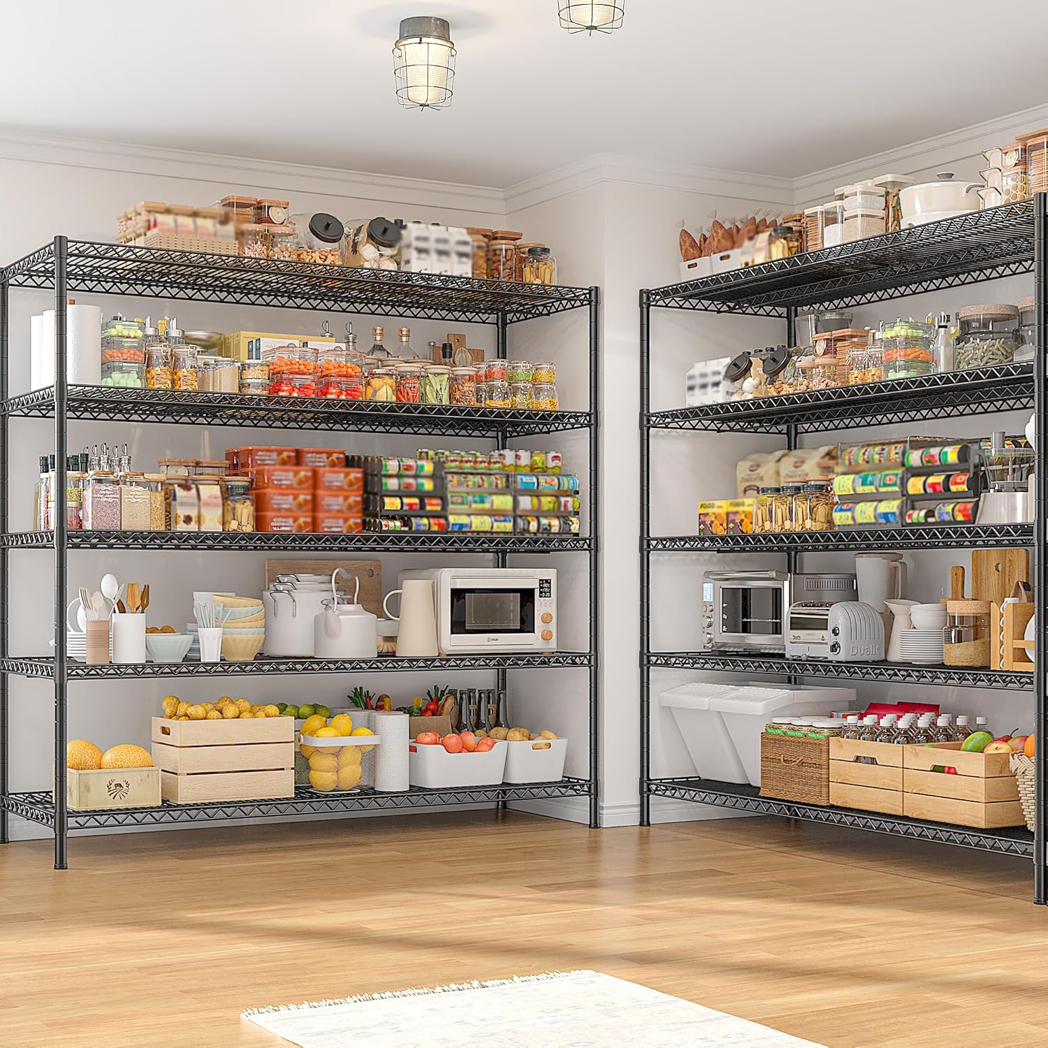 REIBII 3200LBS Storage Shelves 55.5" W Garage Shelving Heavy Duty 5 Tier Adjustable Wire Shelving Unit Metal Shelving for Garage Pantry Commercial Basement 55.5" W X 18''D X 71" H