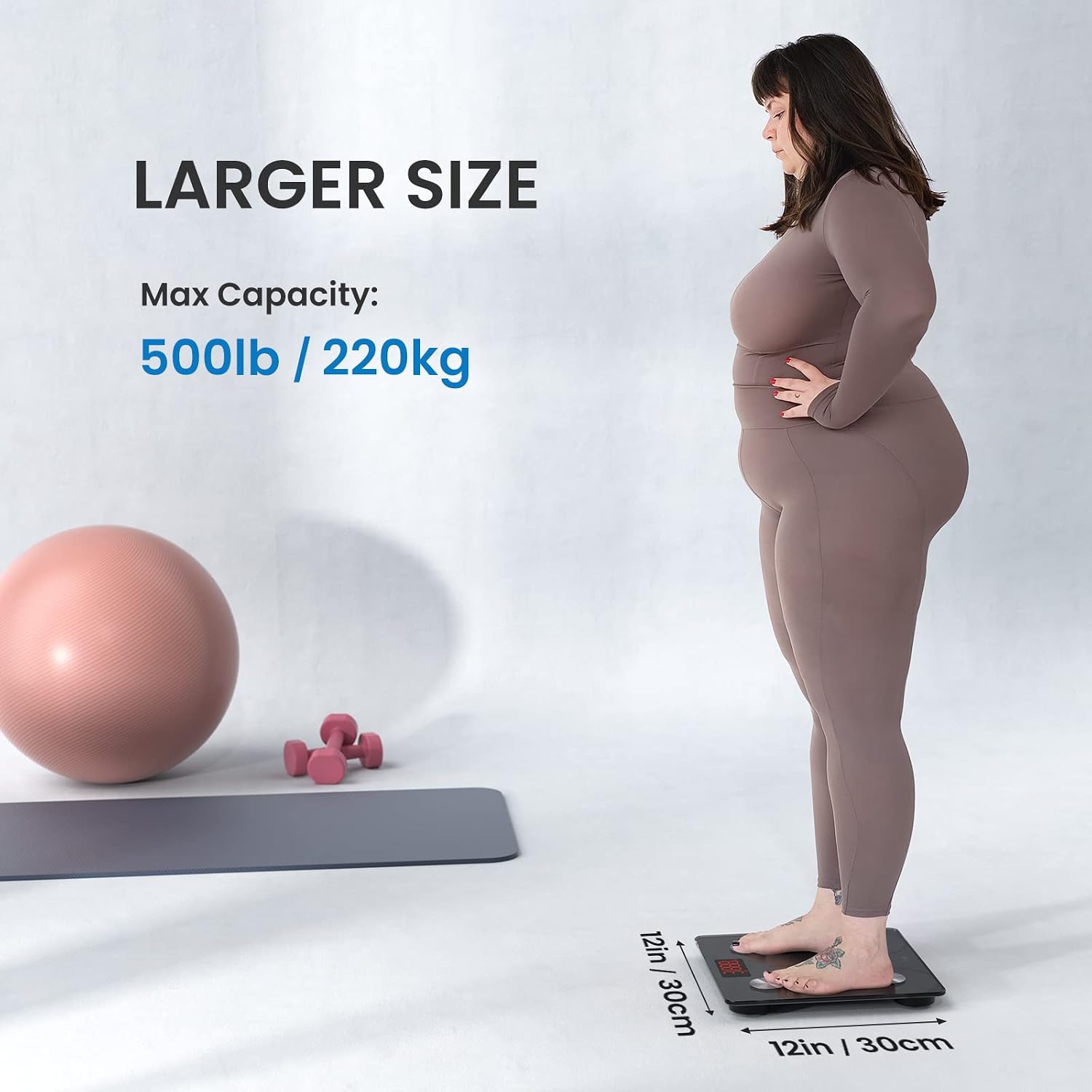 RENPHO Scale for Body Weight 500 lbs Extra-High Capacity Smart Bathroom Scale with Ultra Wide Platform 12 x 12 inches Body Fat Scale with Large LED Display Health Monitor Sync App Elis 1 L