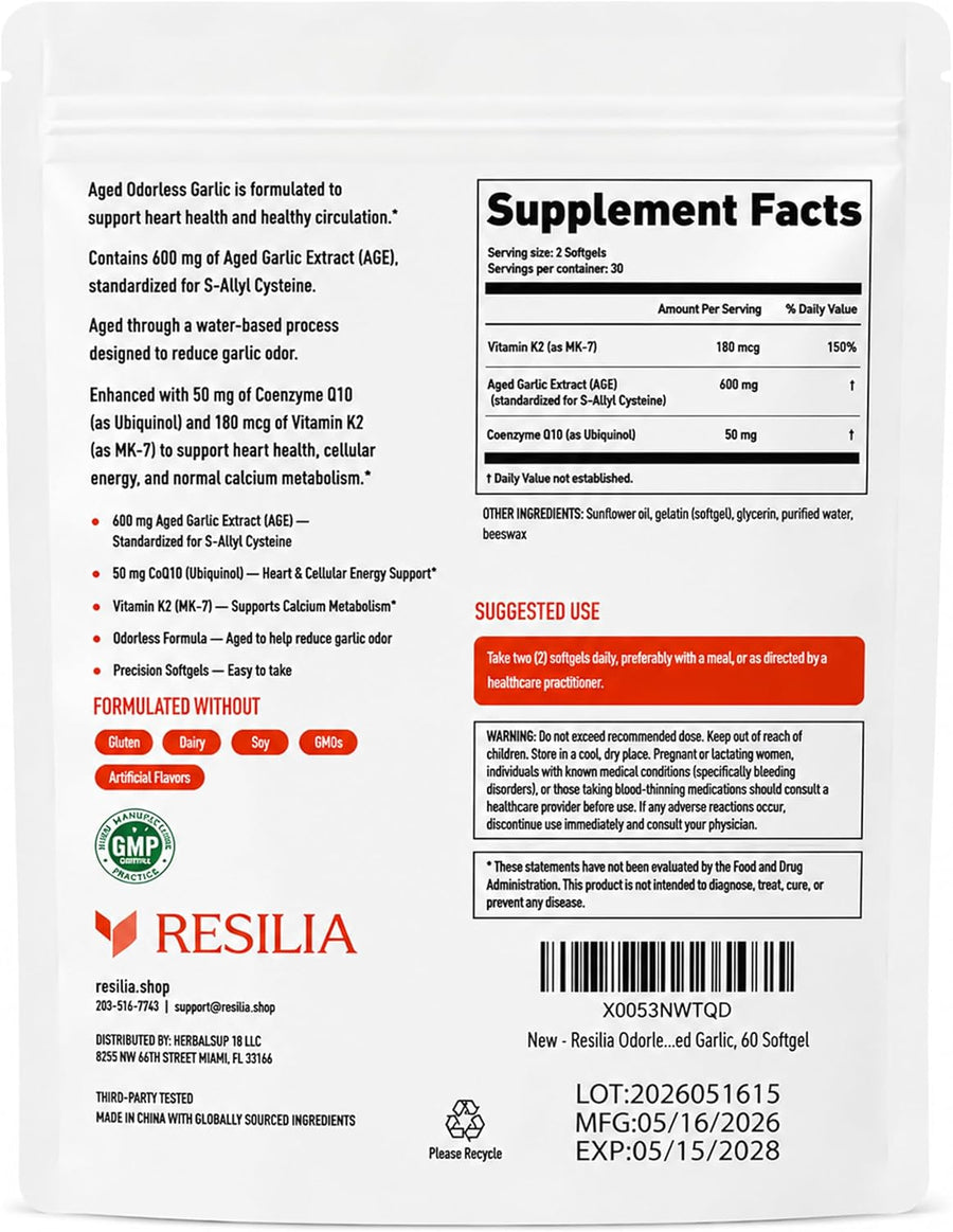 Resilia Odorless Aged Garlic Extract Softgels