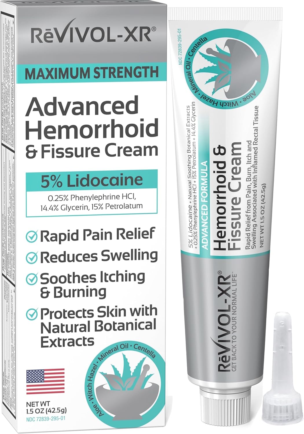 REVIVOL-XR Advanced Hemorrhoid Treatment. 5% Lidocaine + Shrinks + Protects Skin + Aloe + Witch Hazel + Botanicals 1.5 oz Tube Temporary Relief of Pain Itching & Burning. Made in USA