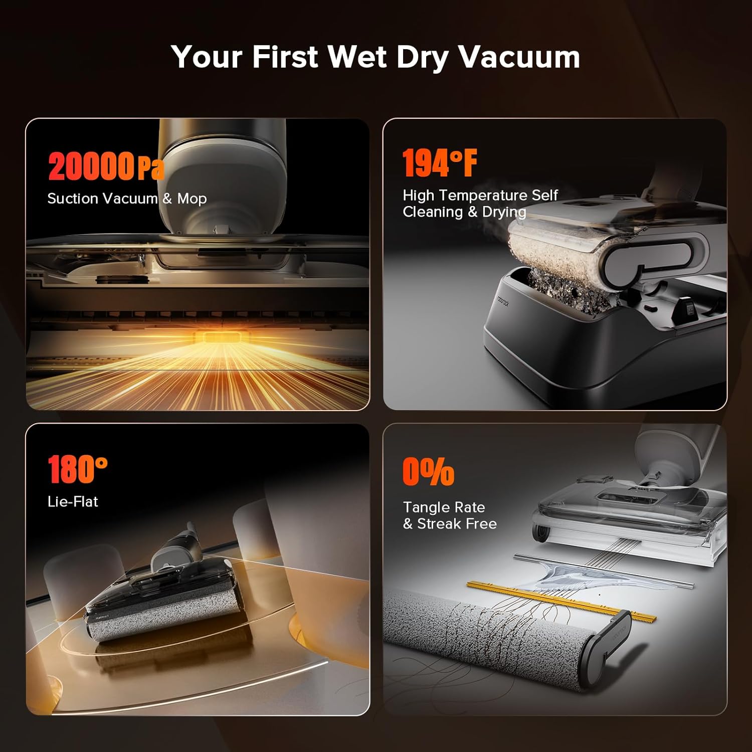 roborock F25 GT Vacuum Mop All in One, Wet Dry Vacuum Cleaner Cordless, 20000Pa Floor Cleaner Machine for Tile Hardwood Wood Vinyl Floor, Edge to Edge Self Cleaning Electric Mop with 180° Lie