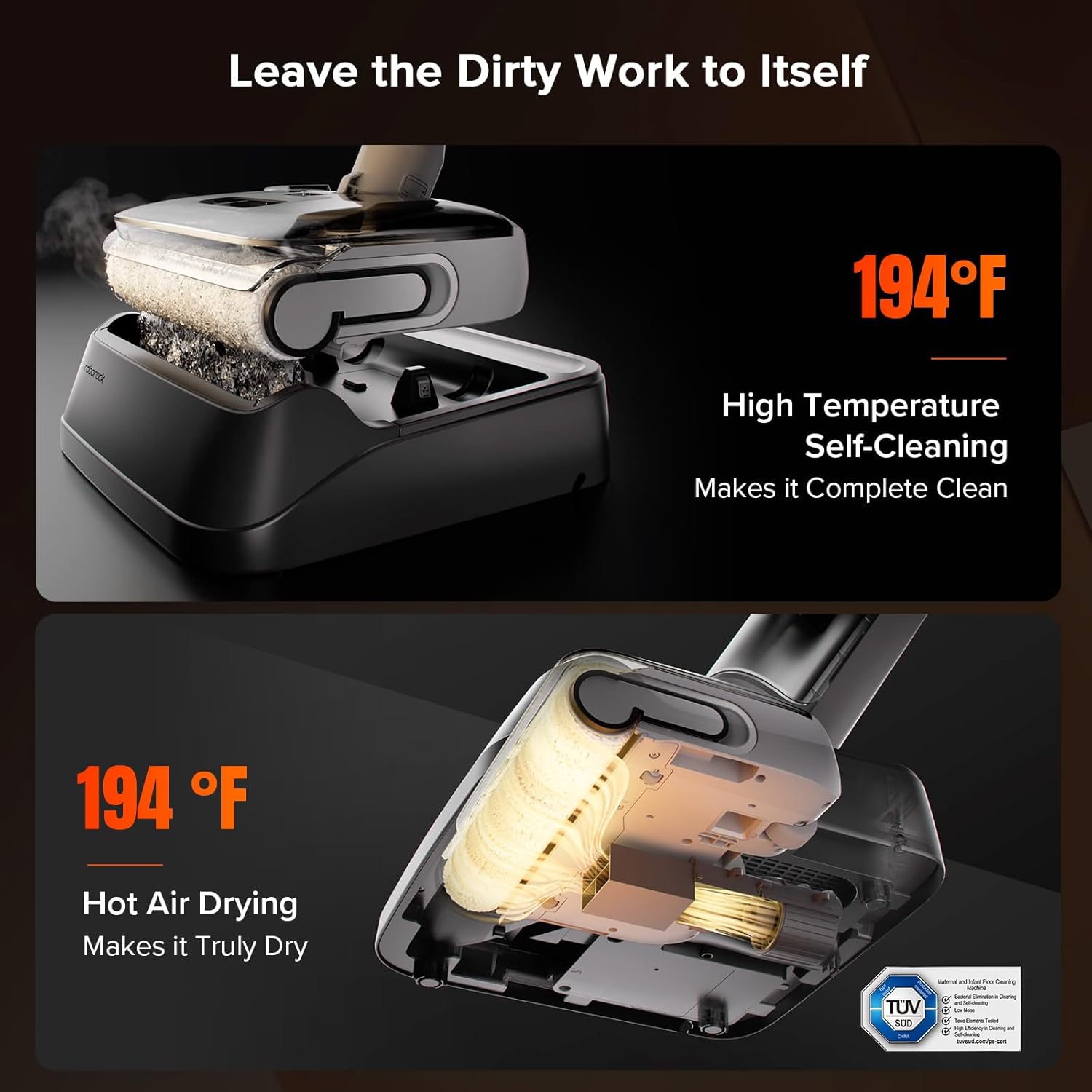 roborock F25 GT Vacuum Mop All in One, Wet Dry Vacuum Cleaner Cordless, 20000Pa Floor Cleaner Machine for Tile Hardwood Wood Vinyl Floor, Edge to Edge Self Cleaning Electric Mop with 180° Lie