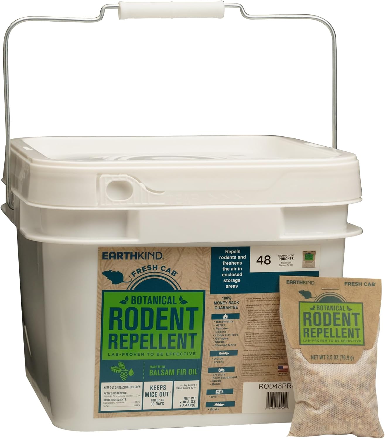 EarthKind Fresh Cab Rodent Repellent & Pouch Pod - Botanical Rodent & Mouse Repellent - Made with Plant Fibers & Essential Oils - New Packaging - 48-Pack 1 BucketB0GBZDPW3J