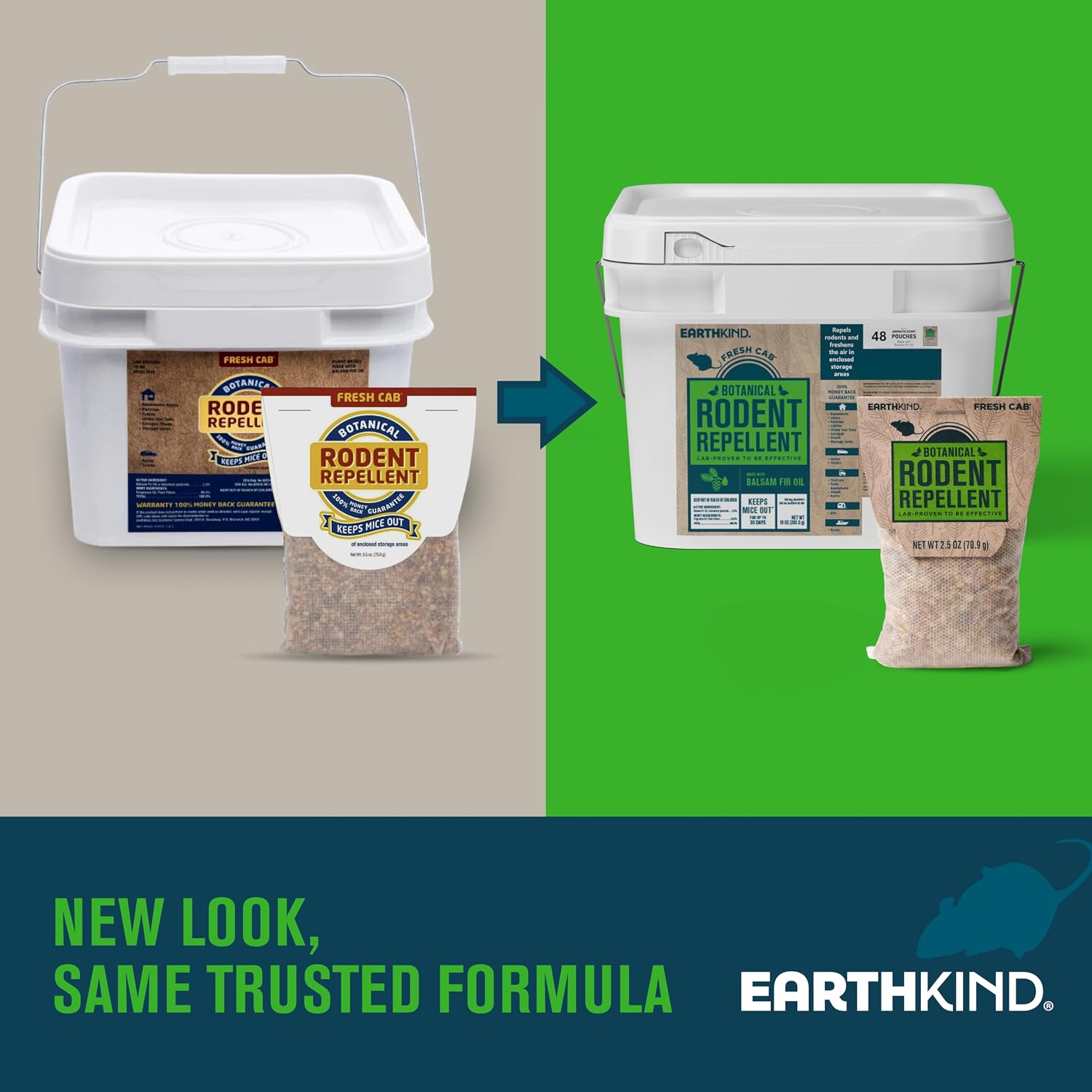 EarthKind Fresh Cab Rodent Repellent & Pouch Pod - Botanical Rodent & Mouse Repellent - Made with Plant Fibers & Essential Oils - New Packaging - 48-Pack 1 BucketB0GBZDPW3J