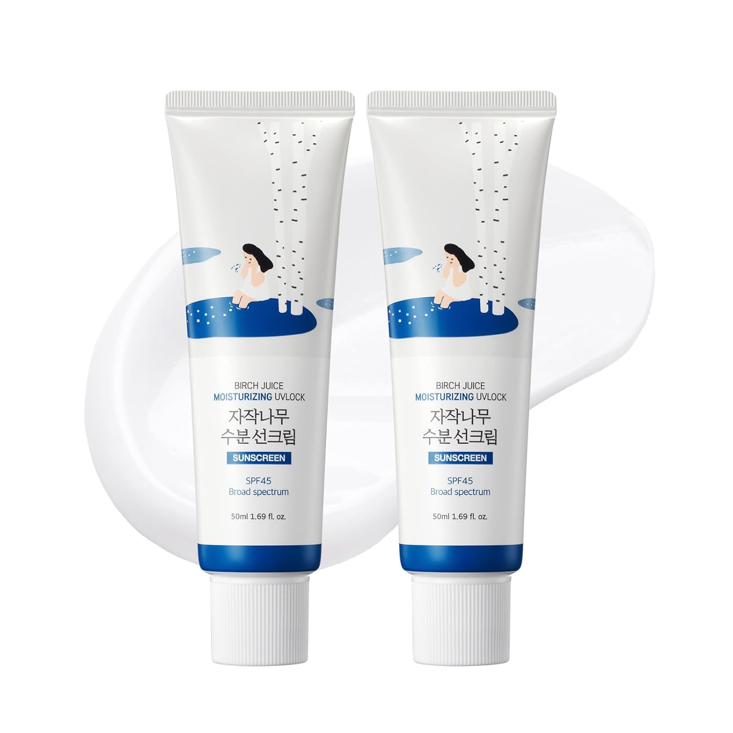 ROUND LAB Birch Juice Moisturizing UV LOCK SPF 45 Broadspectrum 1+1 (2-pack) Hydrating Lotion-like Lightweight Glow Sunscreen for Sensitive Skin No White Cast Fragrance-Free Korean Sunscreen