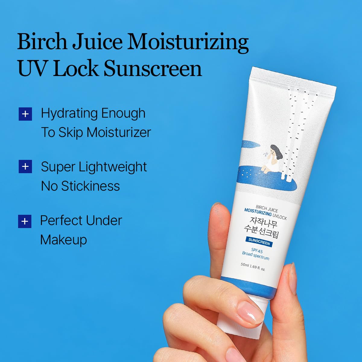 ROUND LAB Birch Juice Moisturizing UV LOCK SPF 45 Broadspectrum 1+1 (2-pack) Hydrating Lotion-like Lightweight Glow Sunscreen for Sensitive Skin No White Cast Fragrance-Free Korean Sunscreen