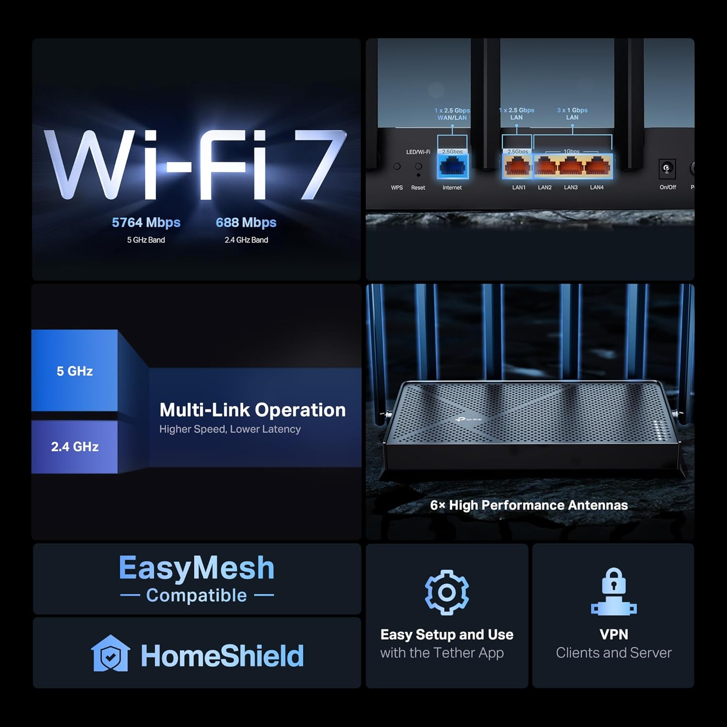 TP-Link BE6500 Dual-Band WiFi 7 Router (BE400)