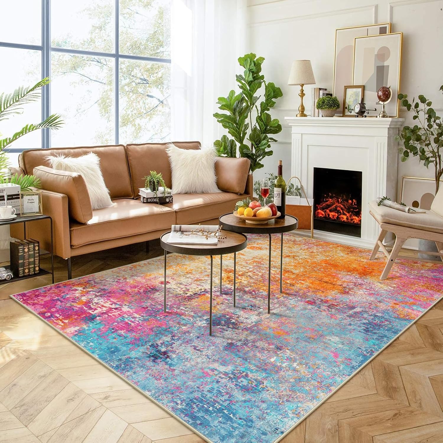 Lahome Modern Abstract Washable Living Room Rug Colorful 8x10 Area Rugs for Bedroom Girls Kids Non Slip Low Pile Large Soft Indoor Accent Carpet for Dining Room Table Home Decor
